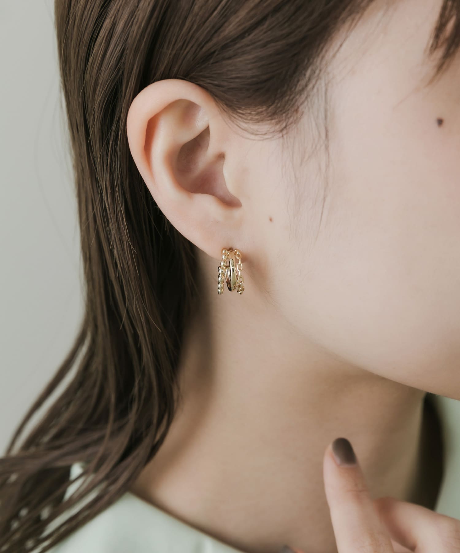 トリプルラインフープピアス GLD -