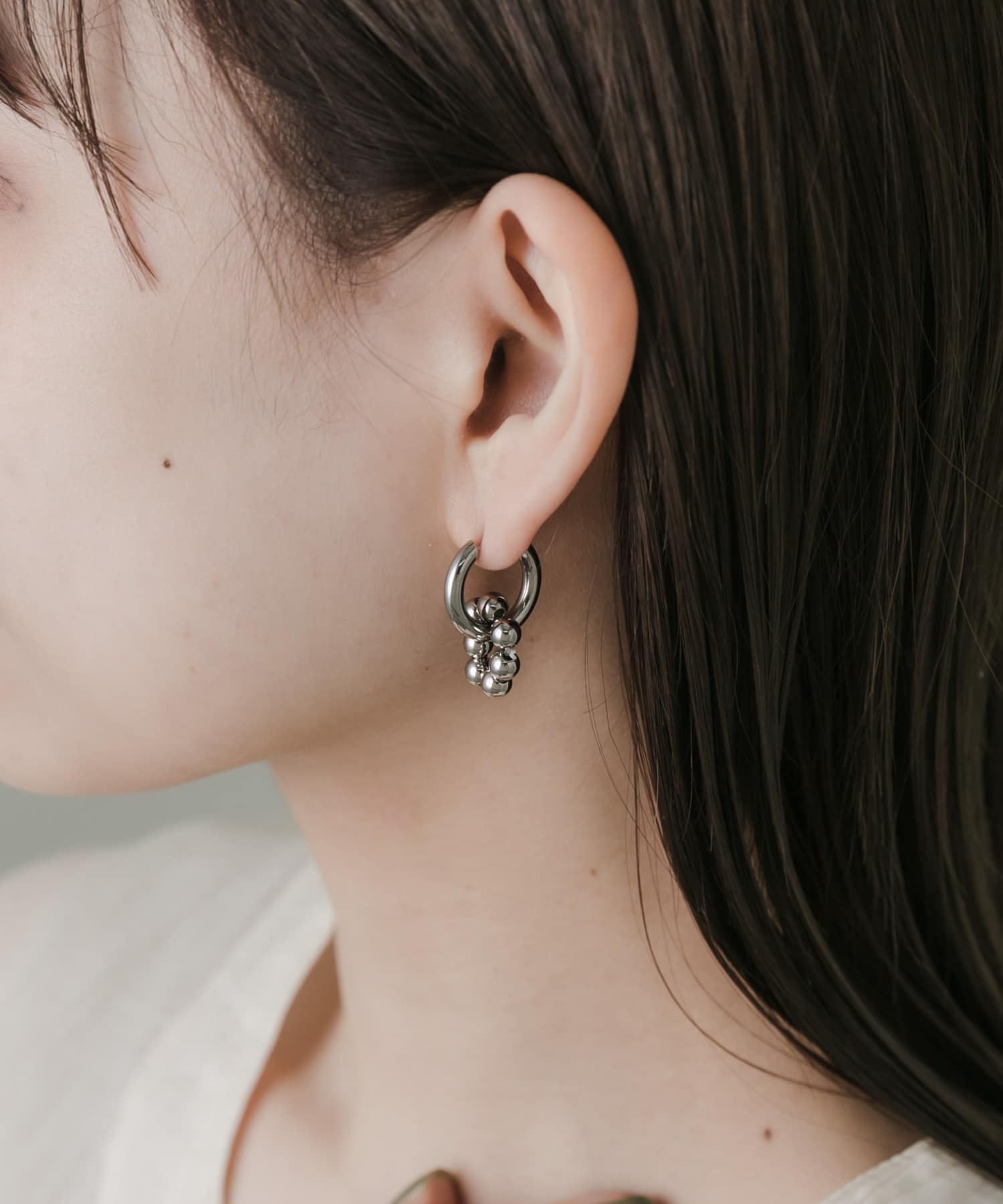 ステンレスアシメメタルボール2WAYピアス SLV -