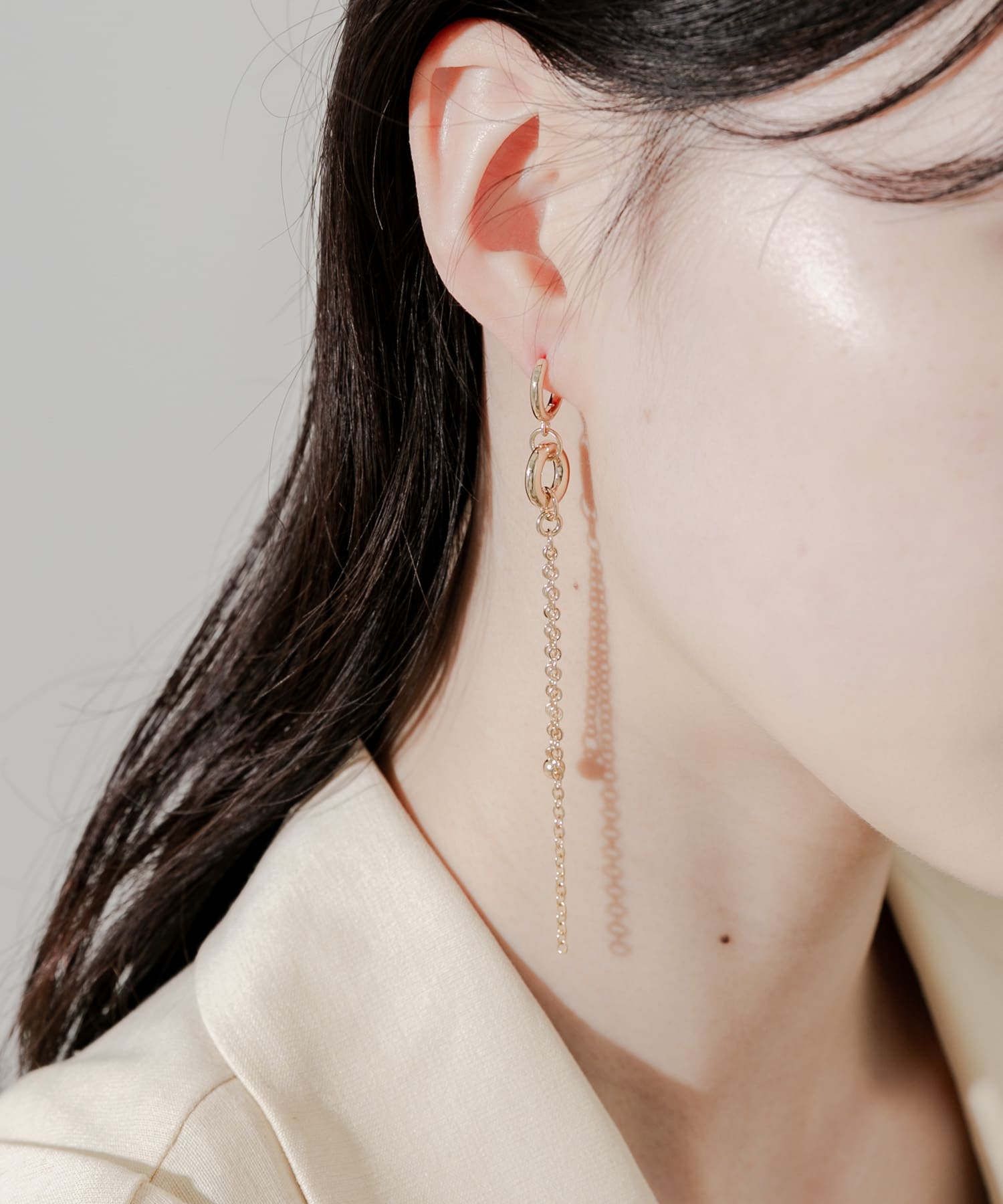 メタルサークルロングチェーンピアス GLD -