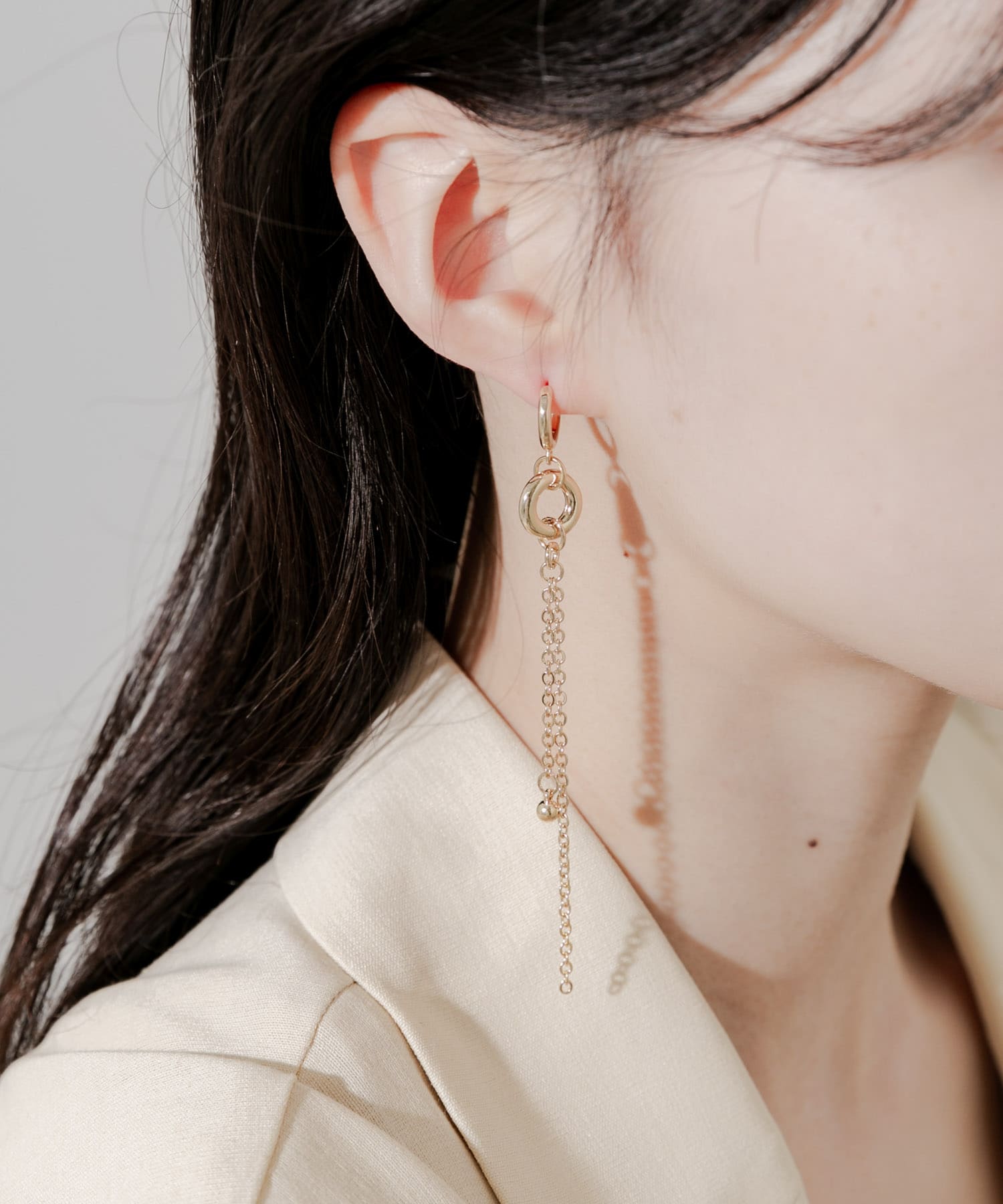 メタルサークルロングチェーンピアス GLD -