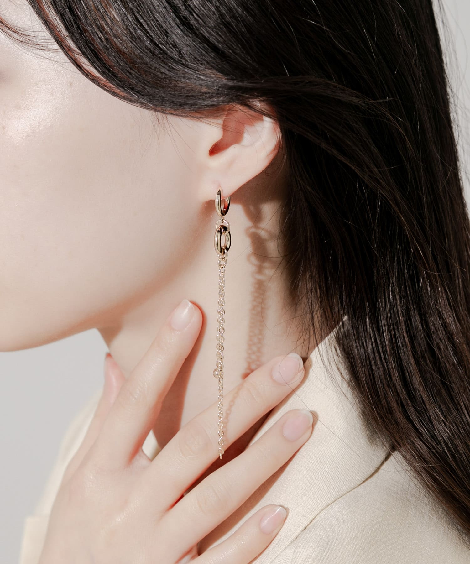 メタルサークルロングチェーンピアス GLD -