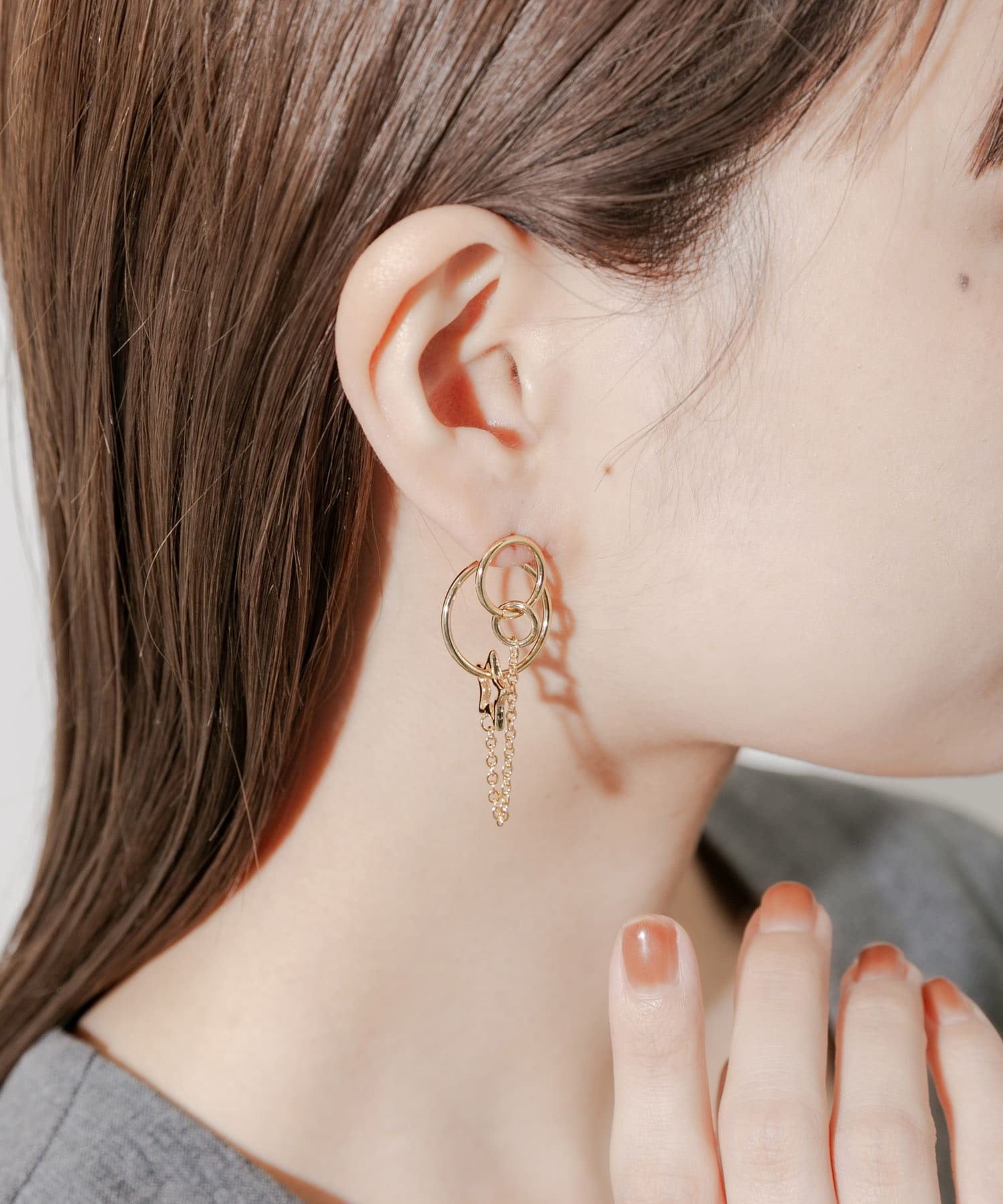 サークルスターチェーンコンビピアス GLD -
