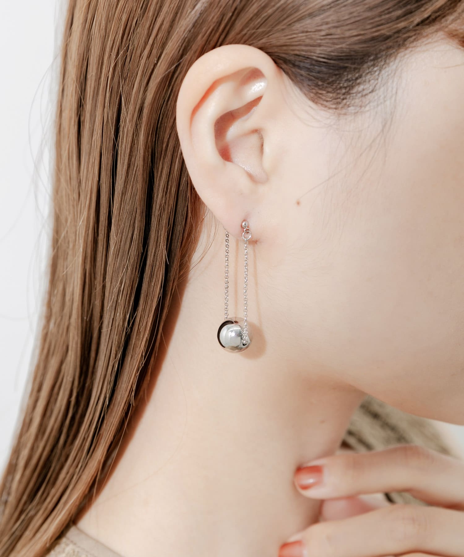 メタルボールチェーンピアス SLV -