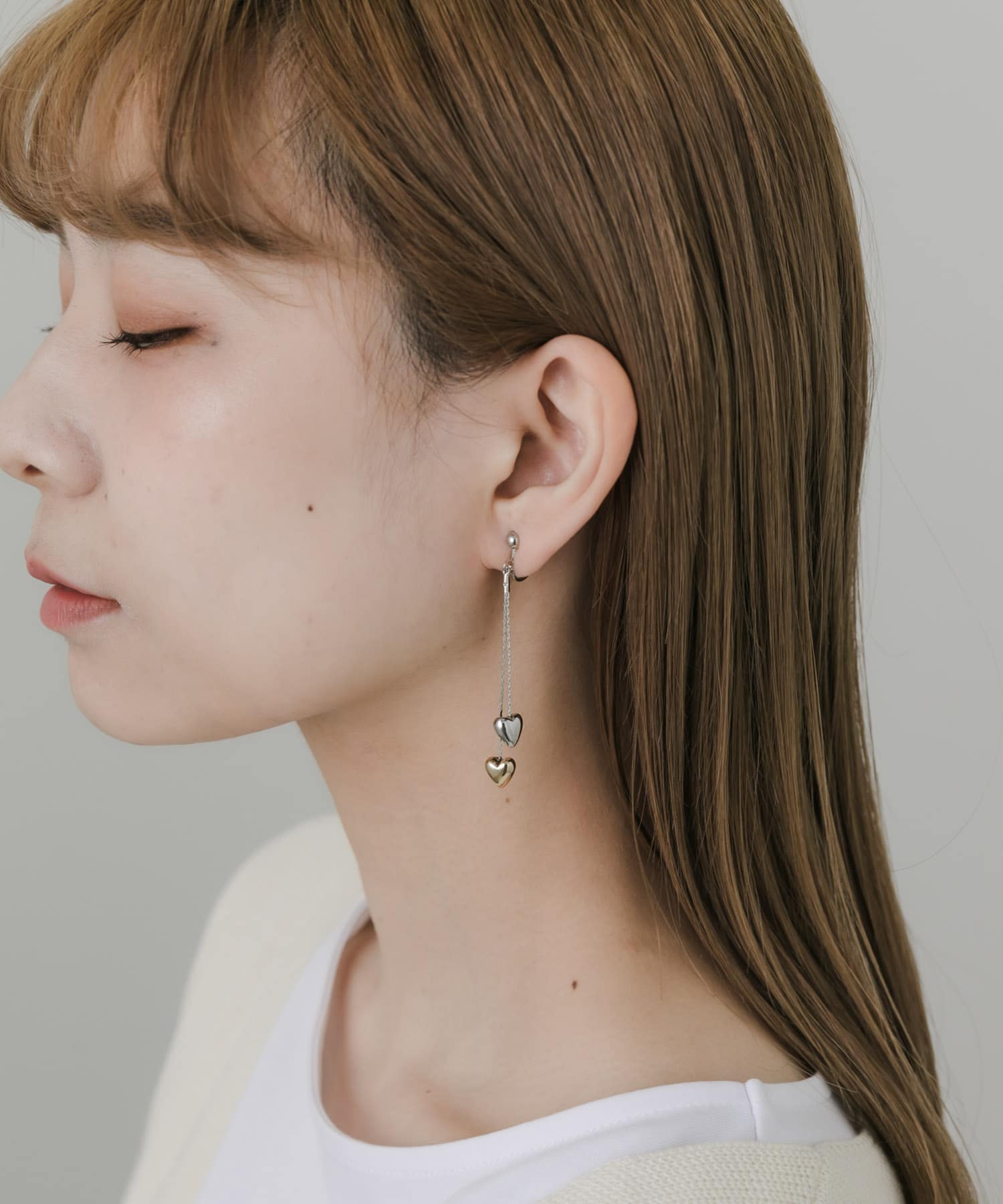 ダブルハートドロップイヤリング SLV/GLD -