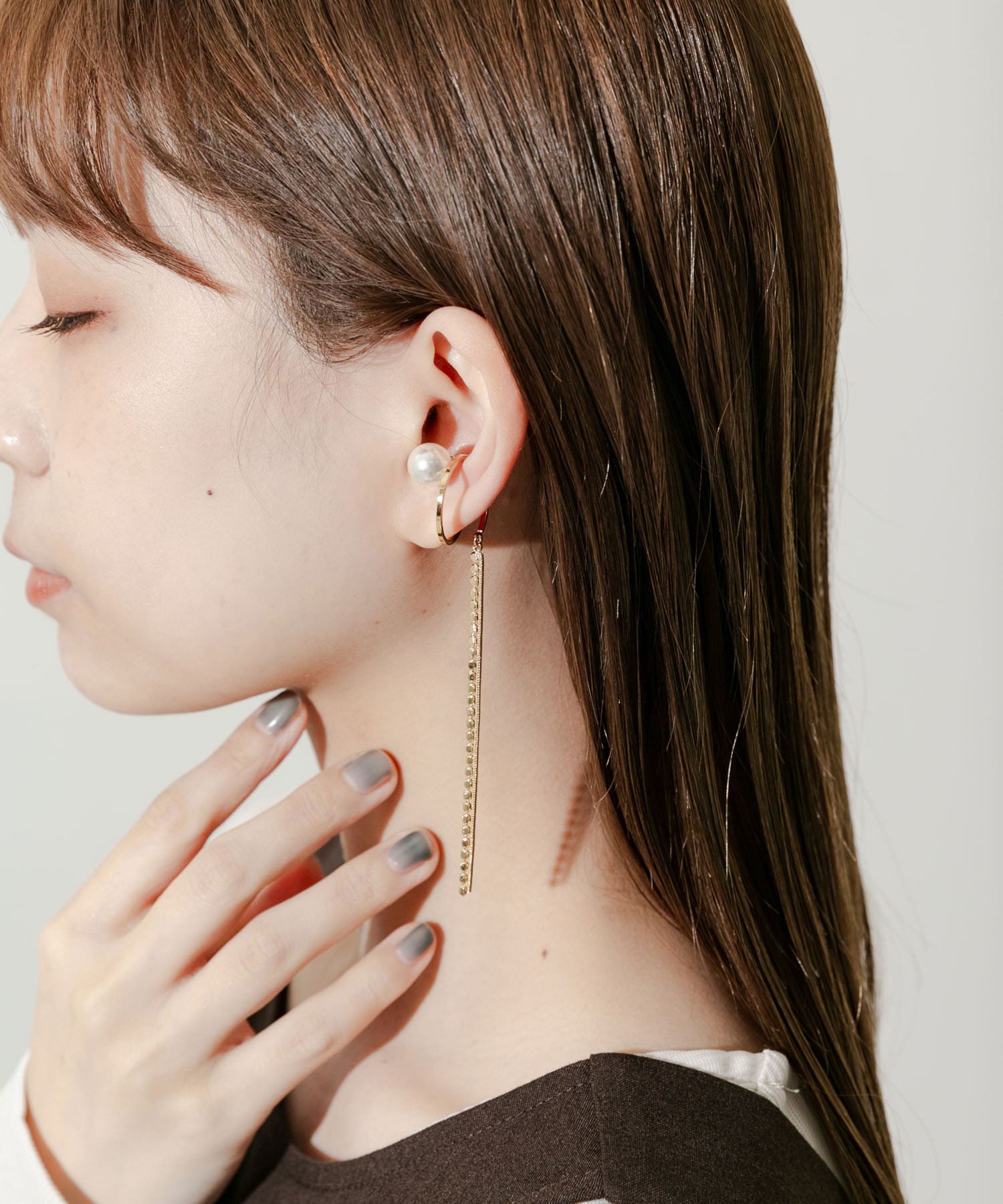パールツイストチェーンイヤカフ GLD/IVO -