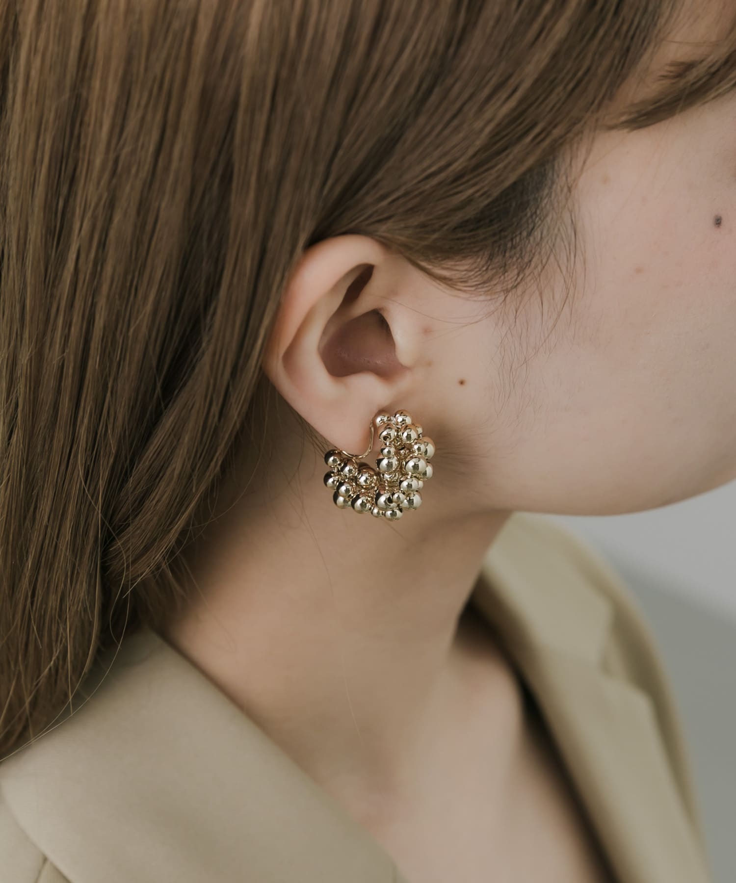 ポメころび様　モスアゲート＆バンデットアゲートカービング＊フープイヤリング ポメころび様 モスアゲート＆バンデットアゲートカービング