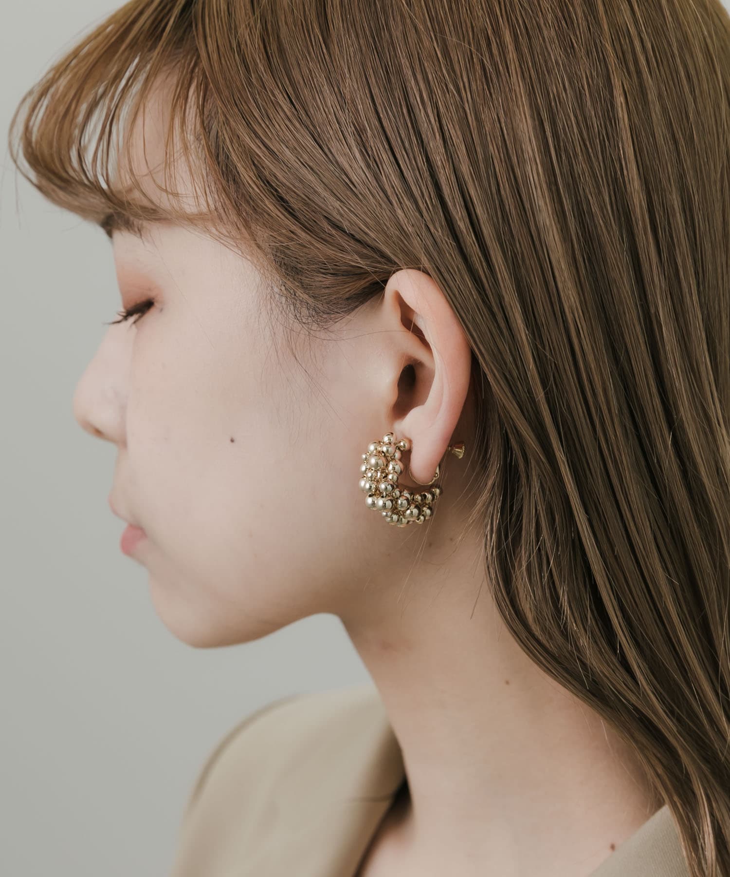 メタルビーズフープイヤリング GLD -
