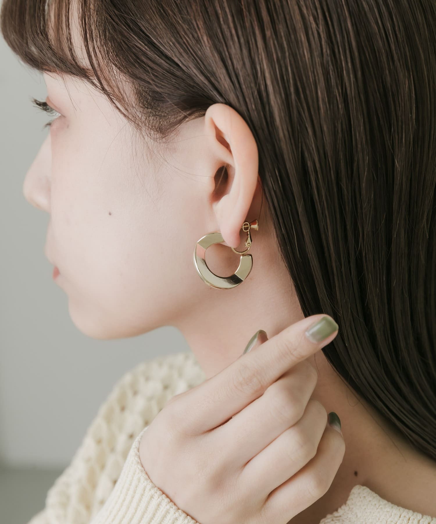 プレートデザインフープイヤリング GLD -