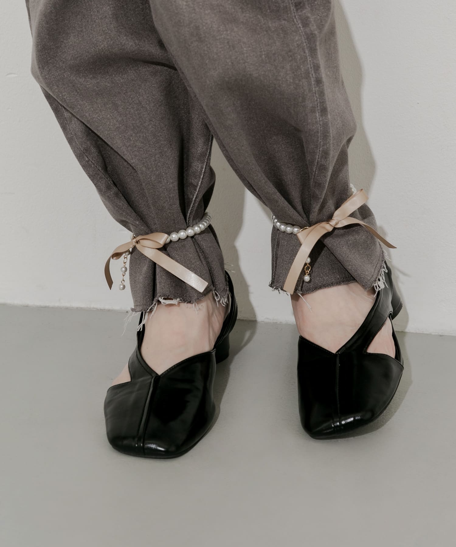 『WEB/一部店舗限定』パールリボンアンクレット BEG -