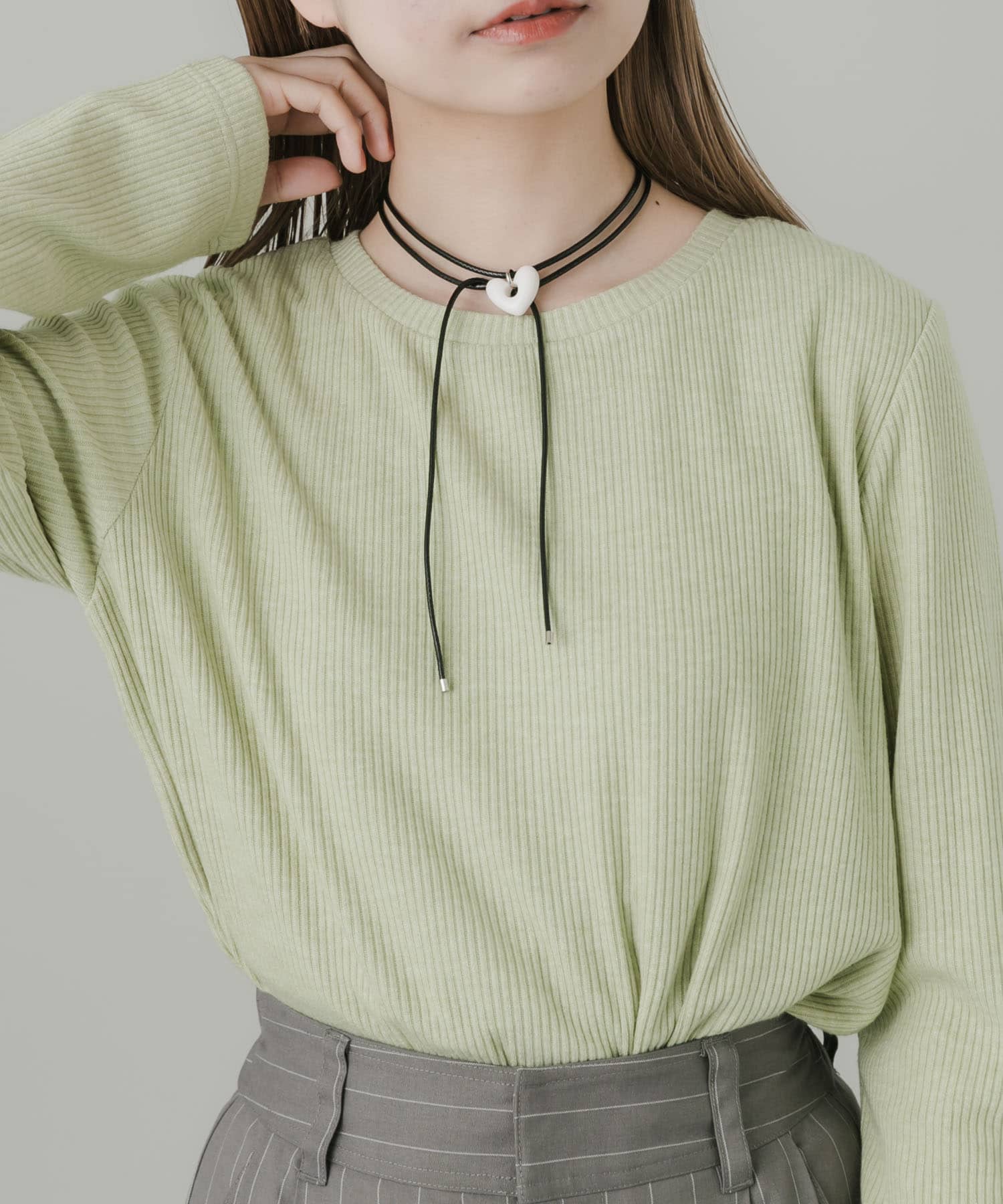 ハートワントップロングコードチョーカー WHT/BLK -