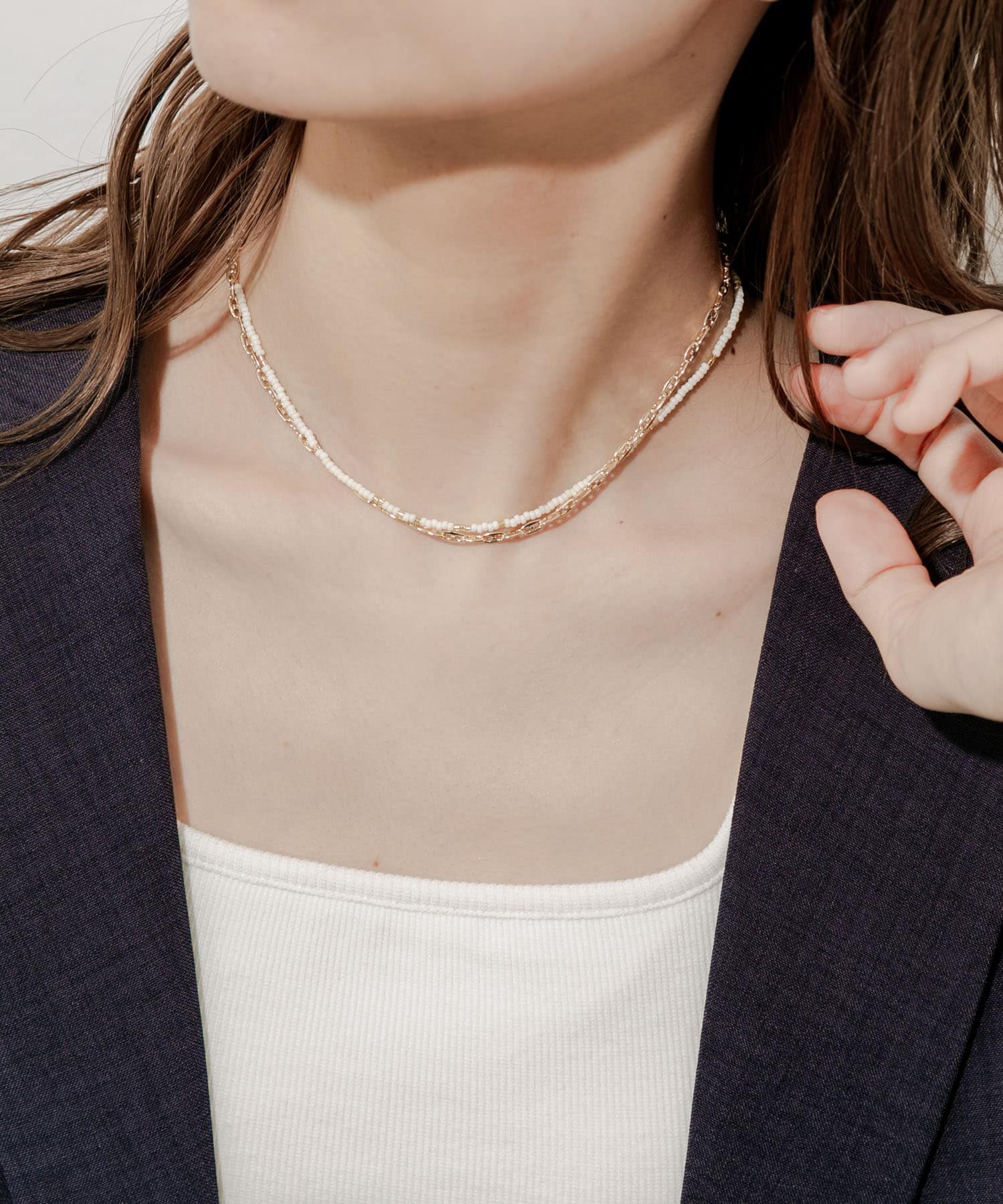 ビーズアンカーチェーン2セットネックレス WHT/GLD -