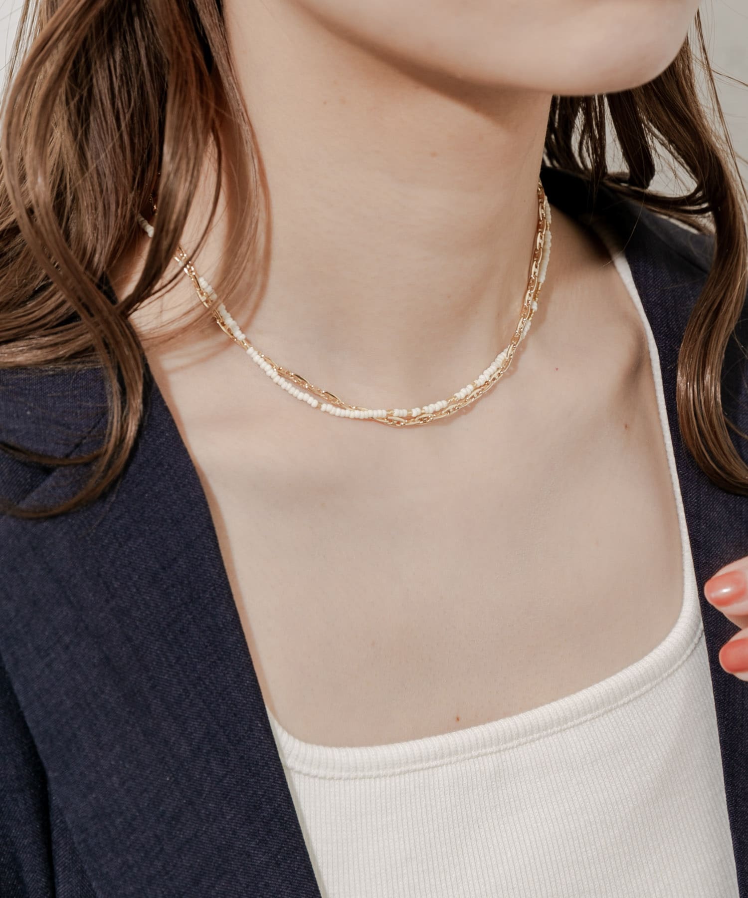 ビーズアンカーチェーン2セットネックレス WHT/GLD -