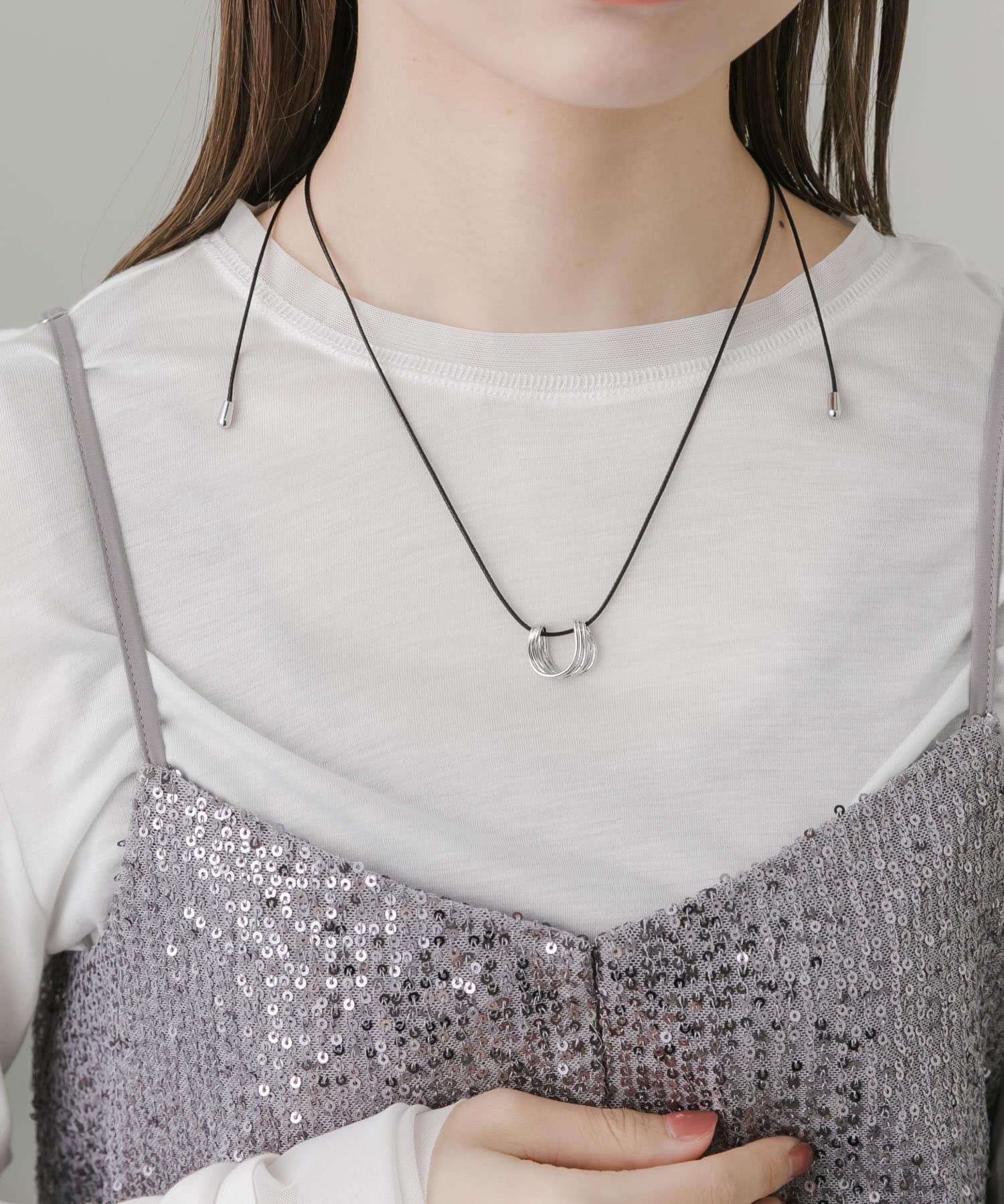 メタルトップコードチョーカーネックレス BLK/SLV -