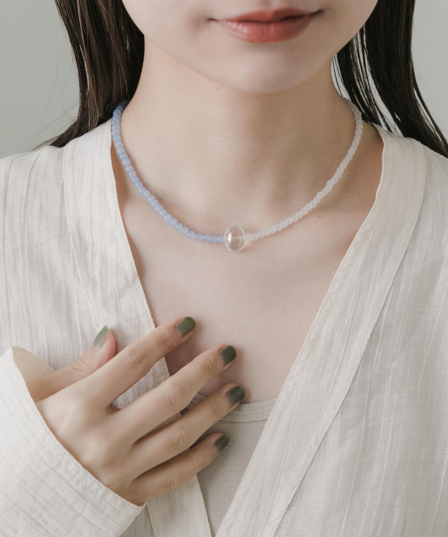 クリアトップビーズネックレス BLU/WHT -