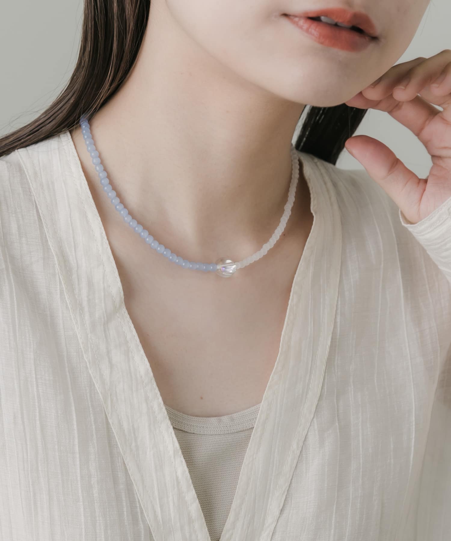 クリアトップビーズネックレス BLU/WHT -
