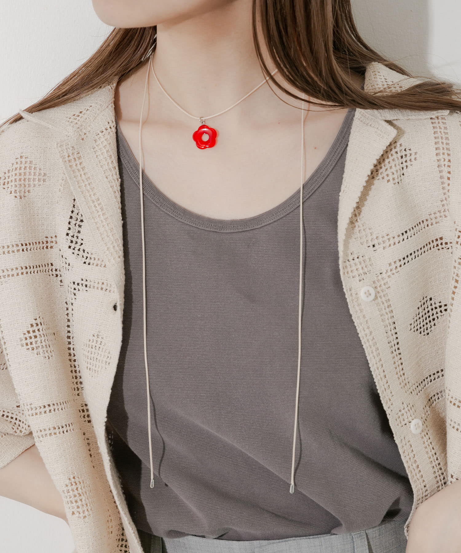 カラーフラワートップコードネックレス