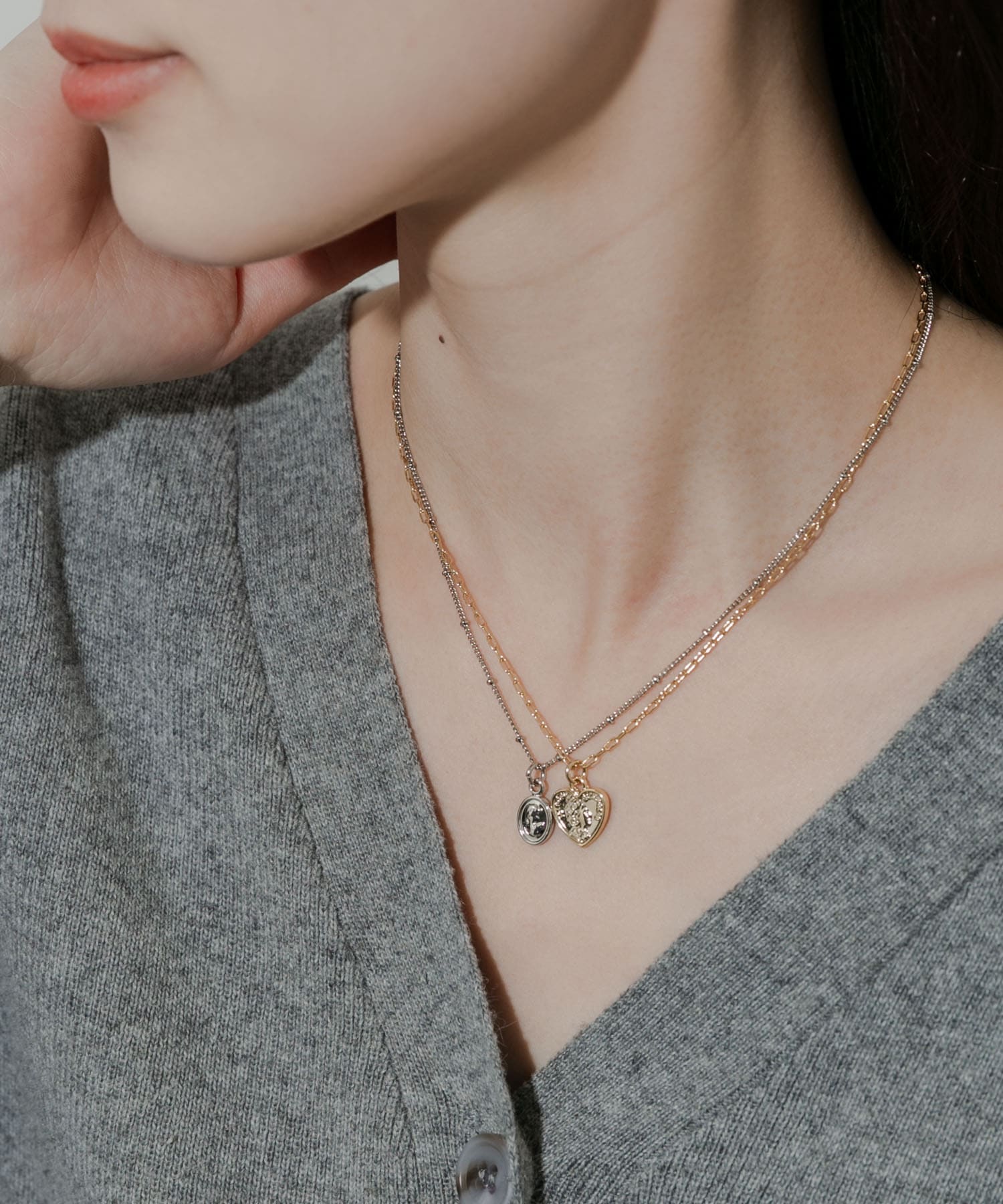 ハートコイン2セットネックレス GLD/SLV -