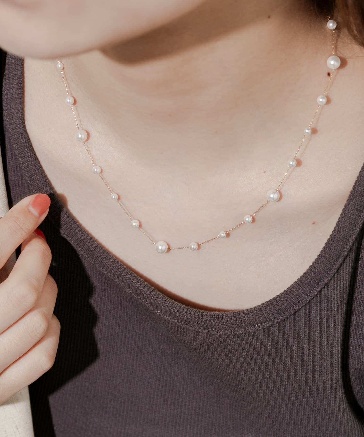 ステンレスパールチェーンネックレス