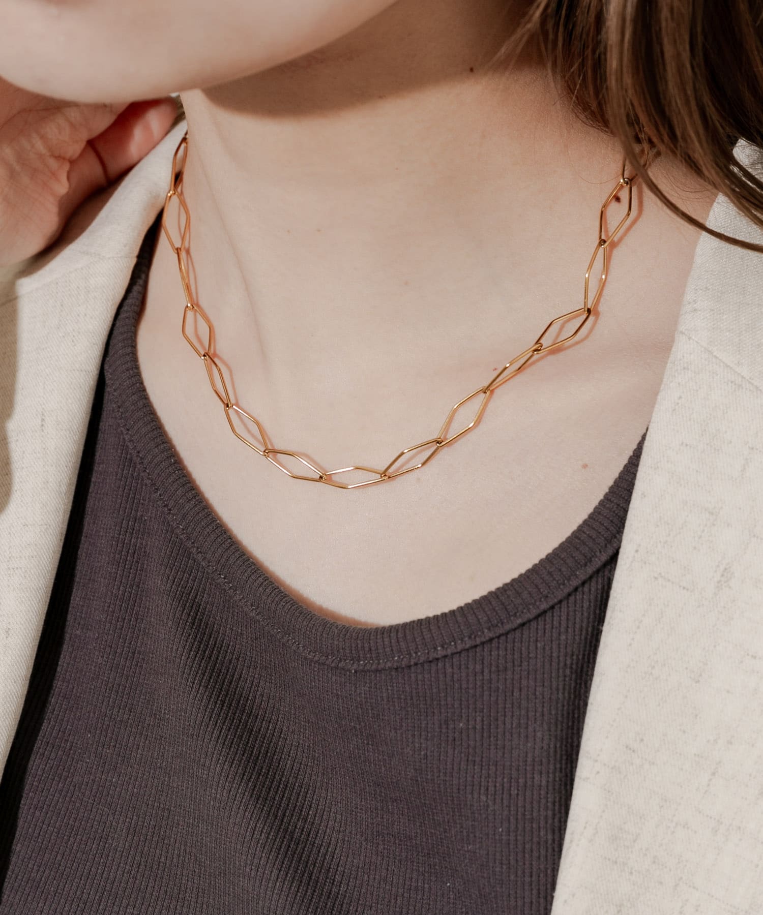 ステンレススクエアチェーンネックレス GLD -