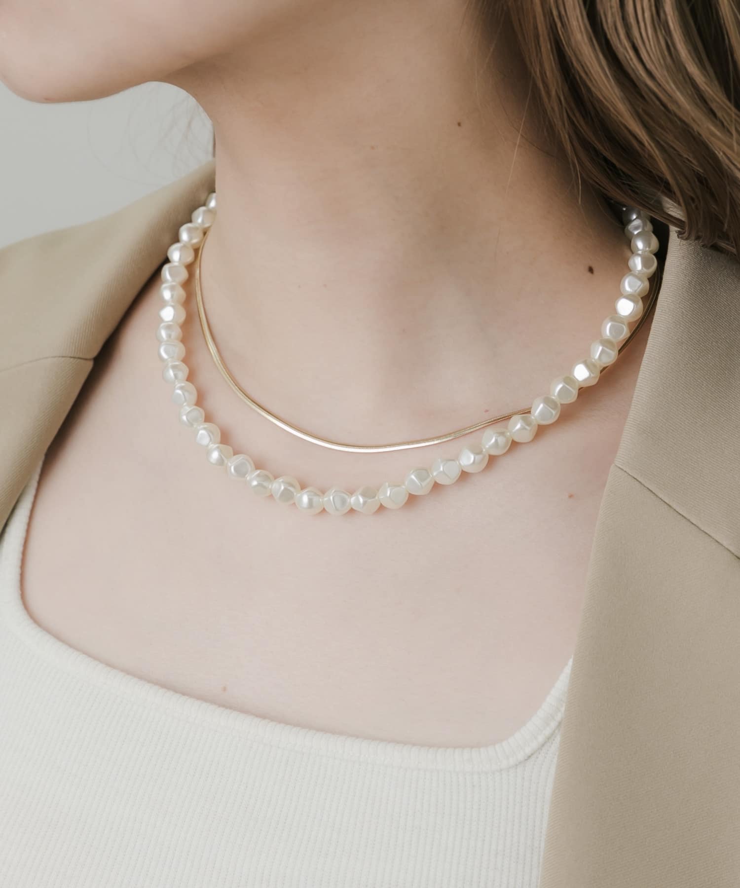 パールスネークチェーン2セットネックレス IVO/GLD -