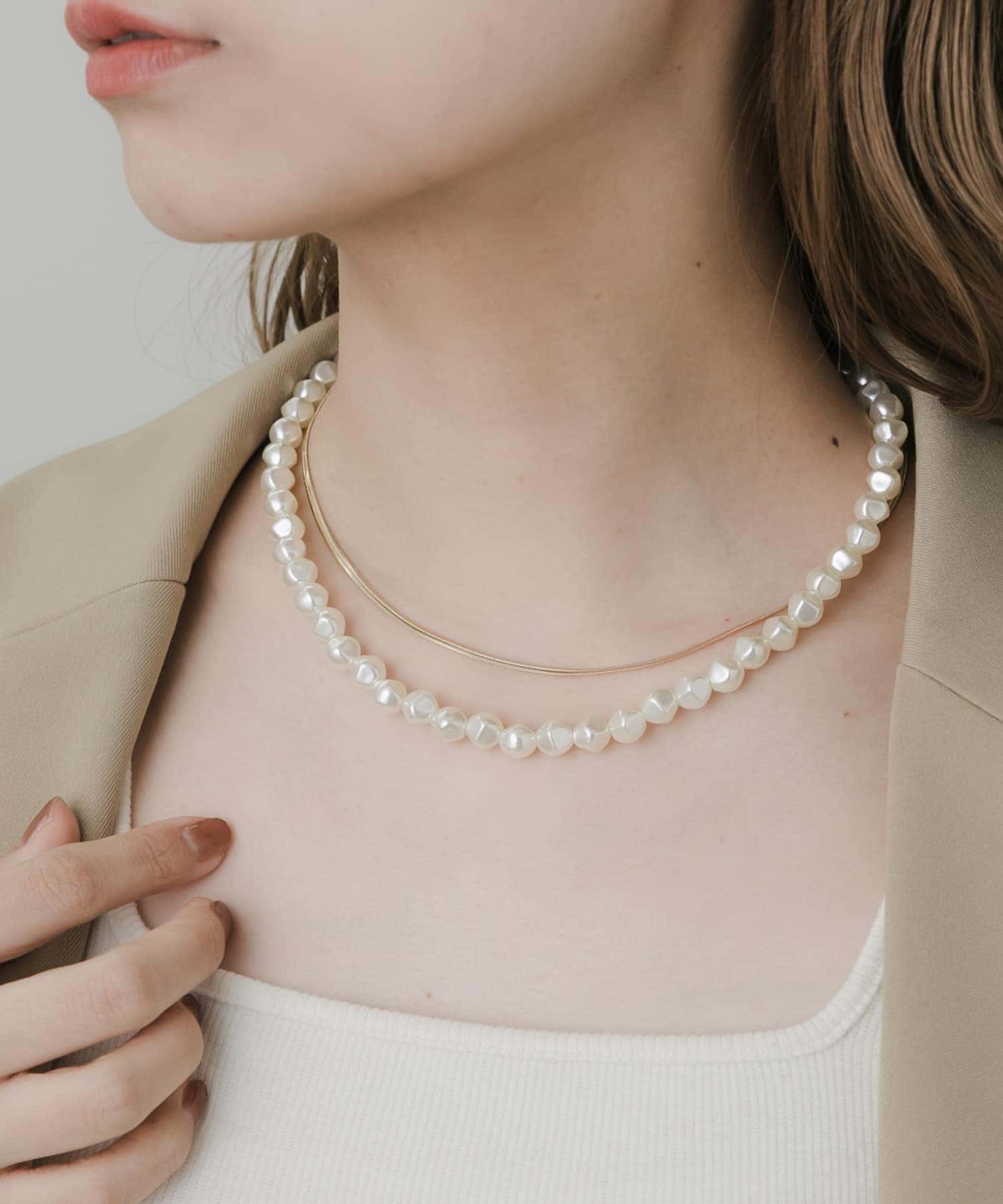 パールスネークチェーン2セットネックレス(- IVO/GLD): アクセサリー