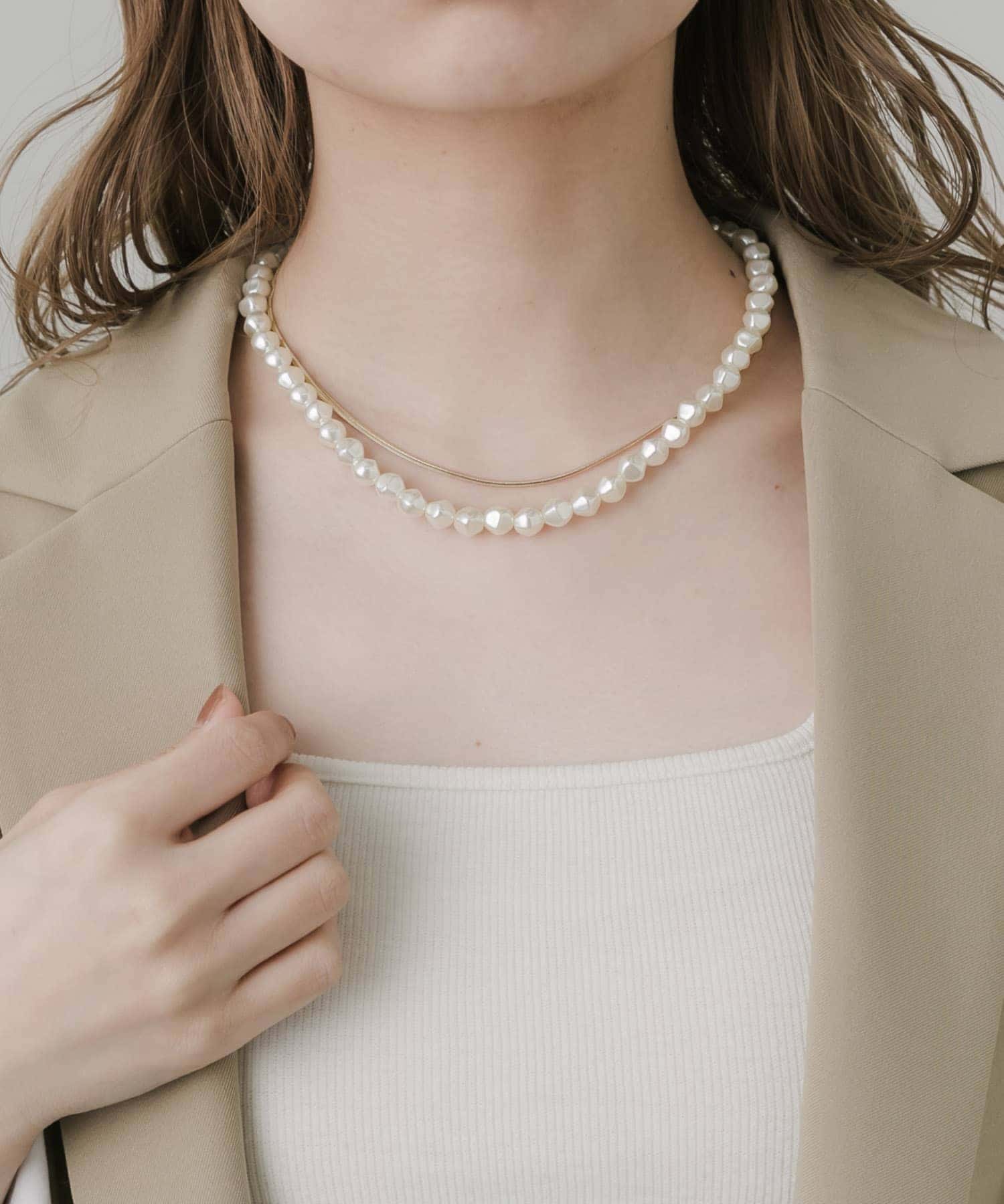 パールスネークチェーン2セットネックレス IVO/GLD -