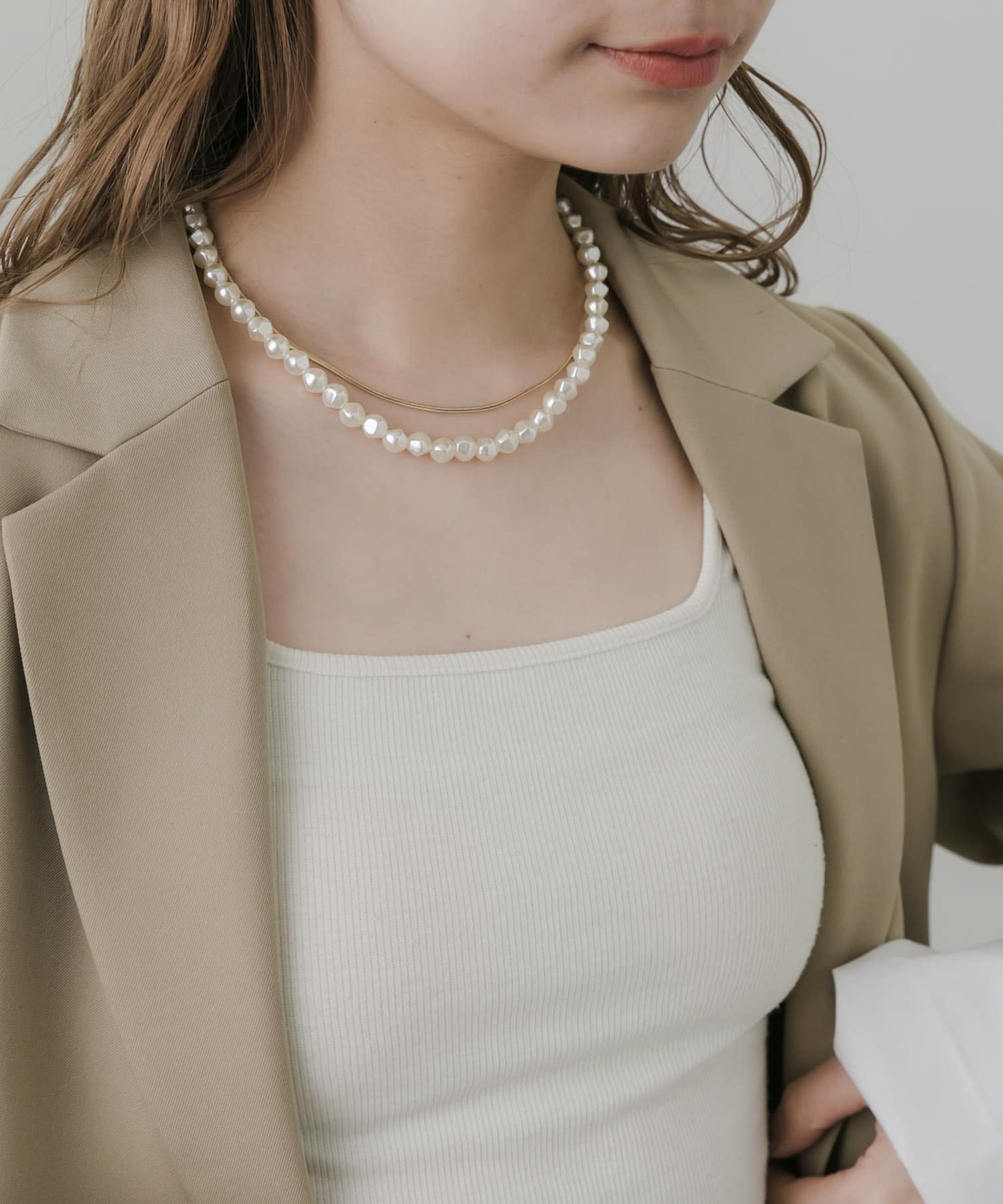 パールスネークチェーン2セットネックレス IVO/GLD -