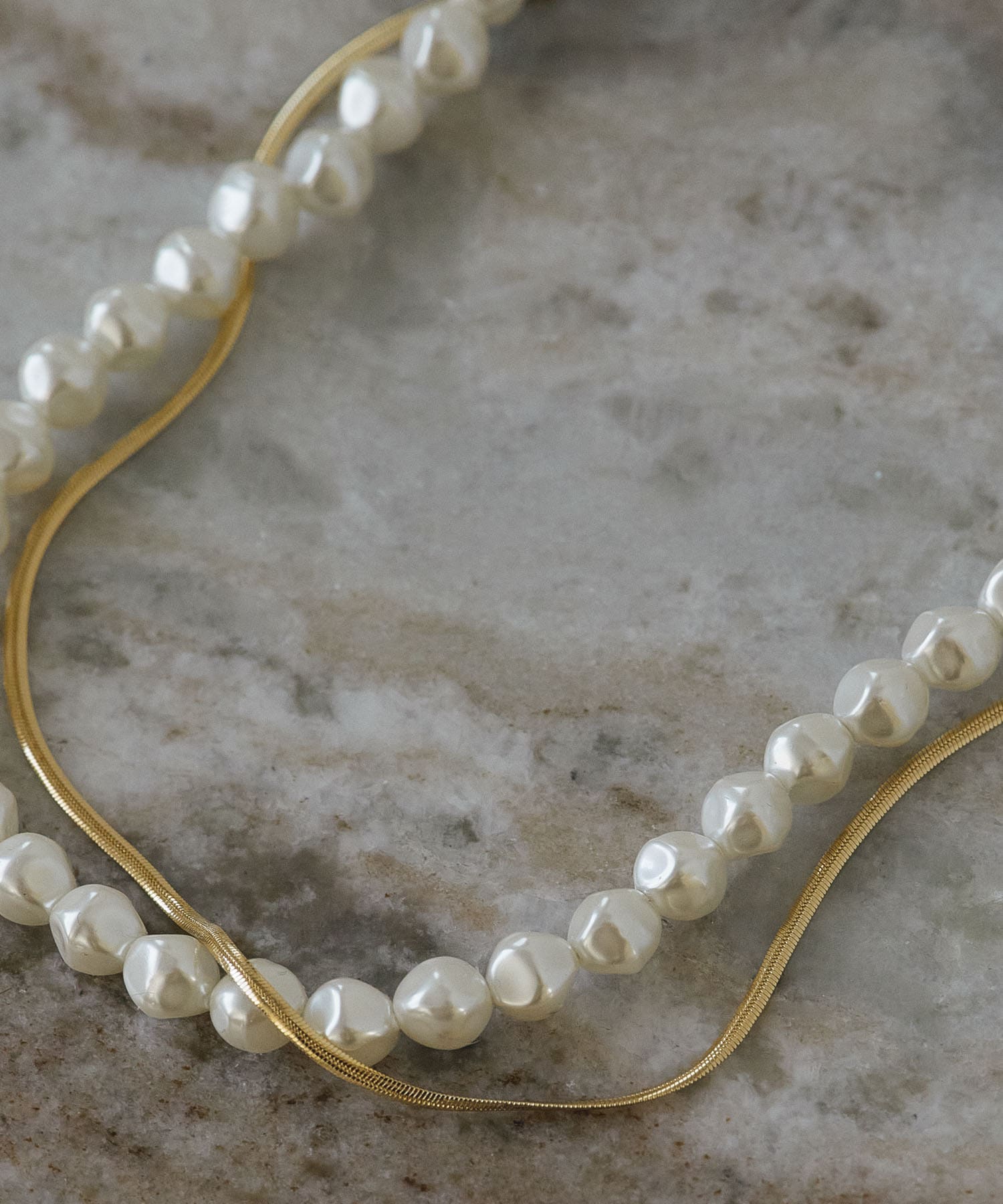 パールスネークチェーン2セットネックレス IVO/GLD -