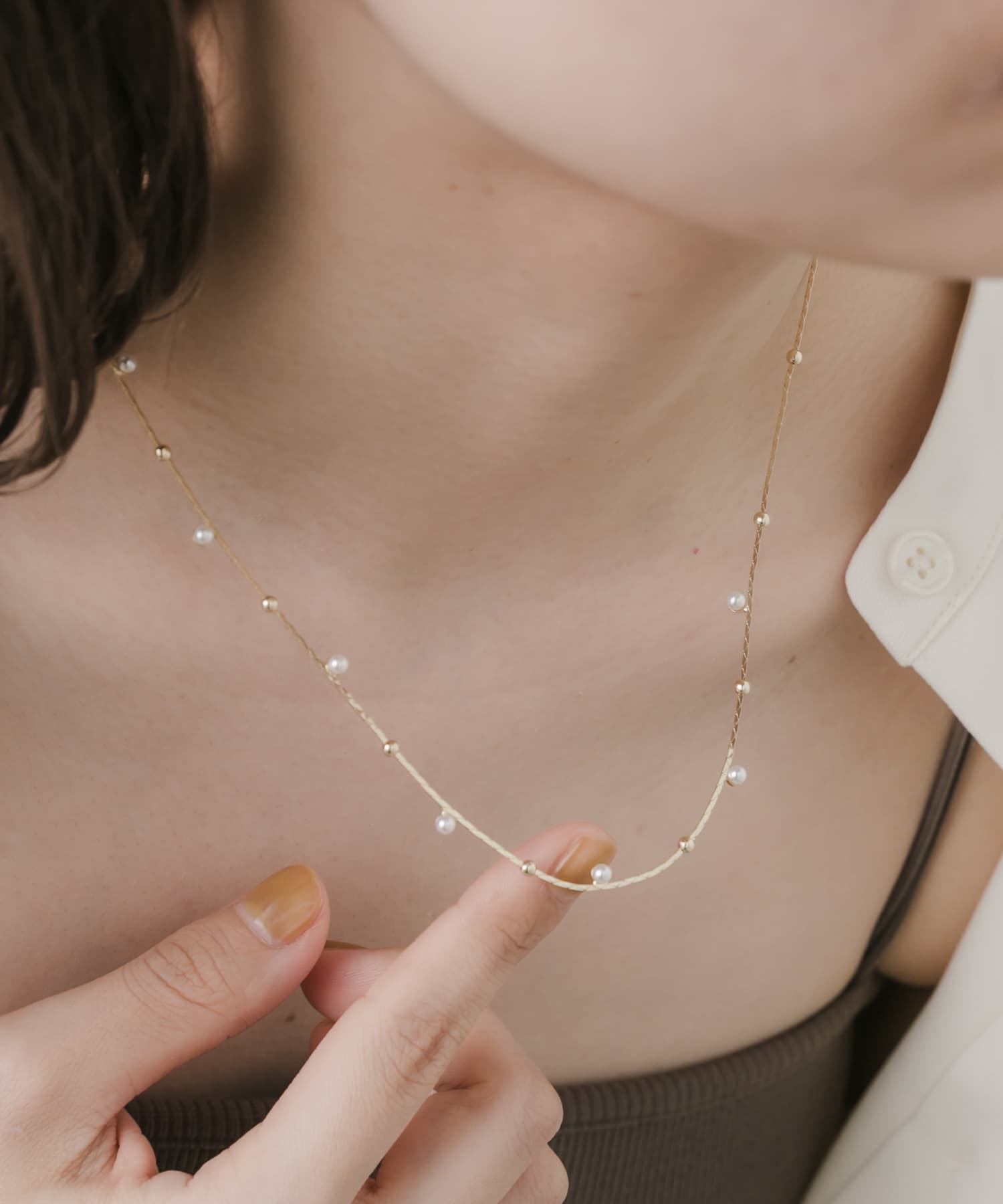 パールメタルチェーンシンプルネックレス GLD -