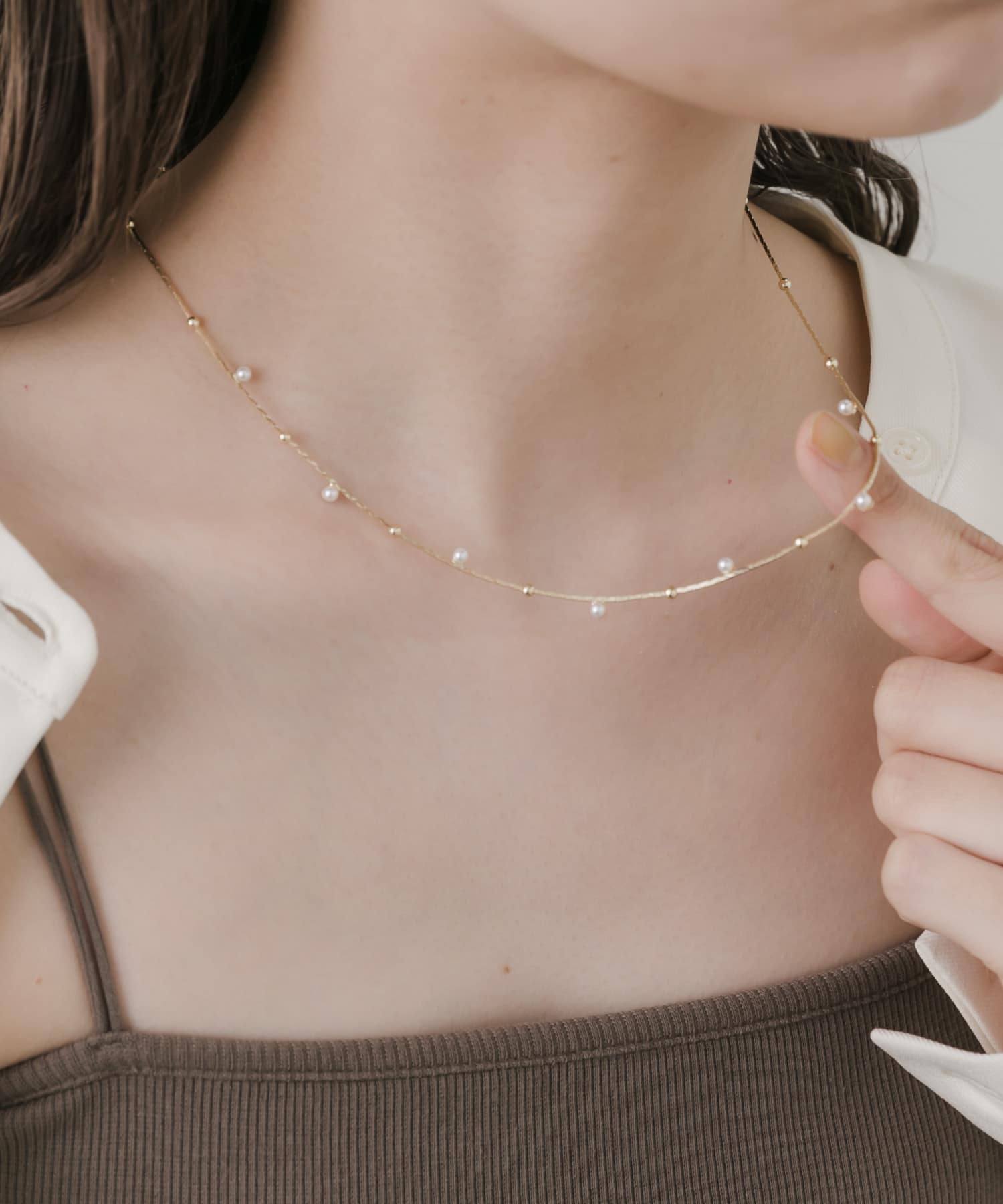パールメタルチェーンシンプルネックレス GLD -
