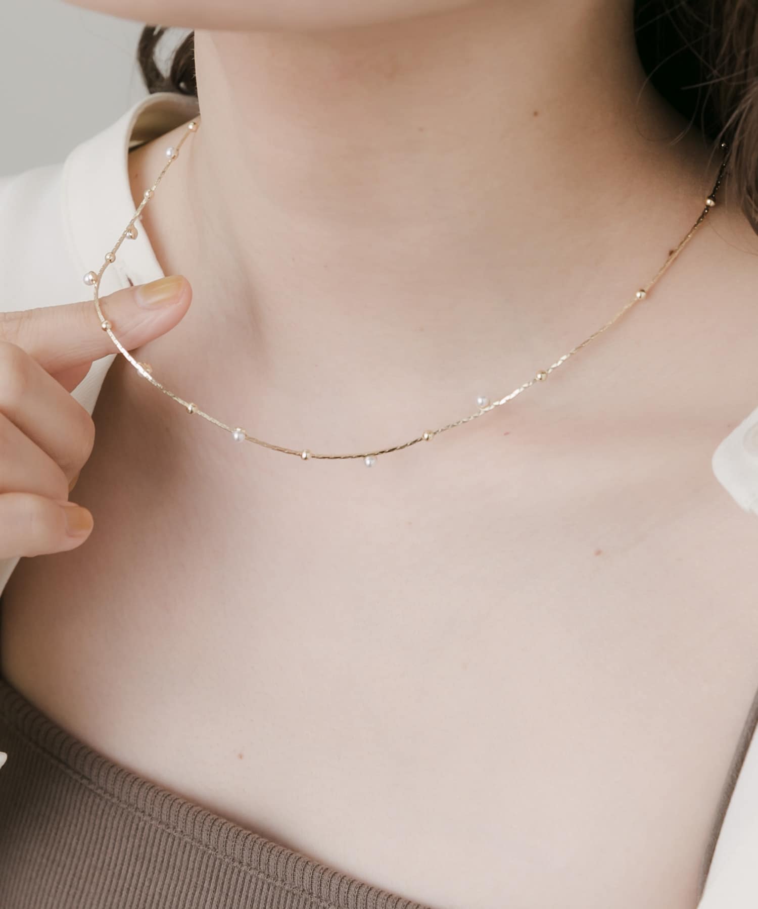 パールメタルチェーンシンプルネックレス GLD -