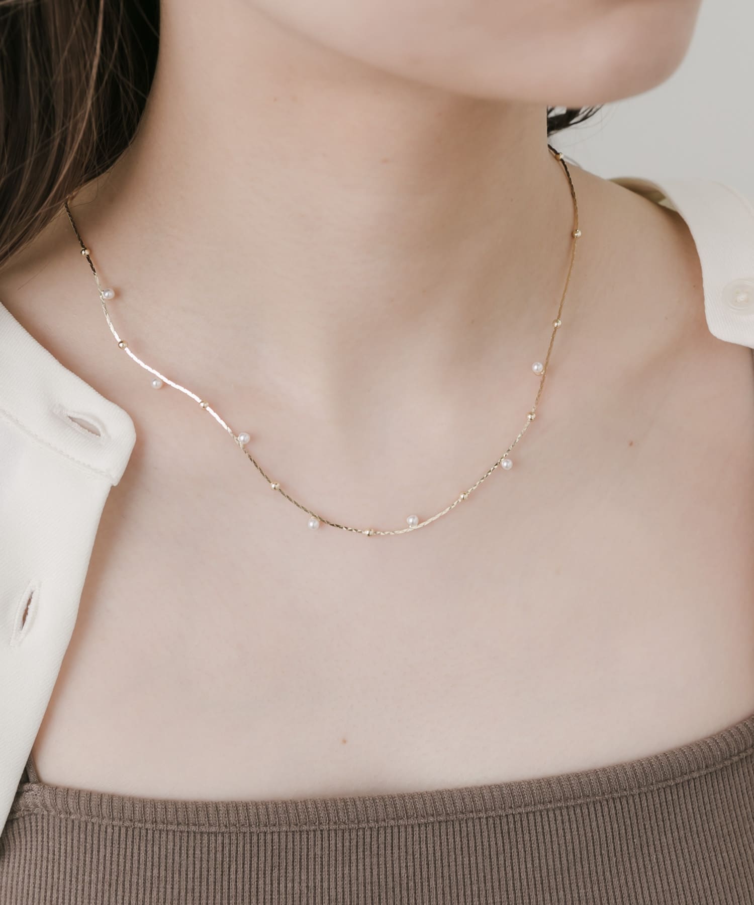 パールメタルチェーンシンプルネックレス GLD -