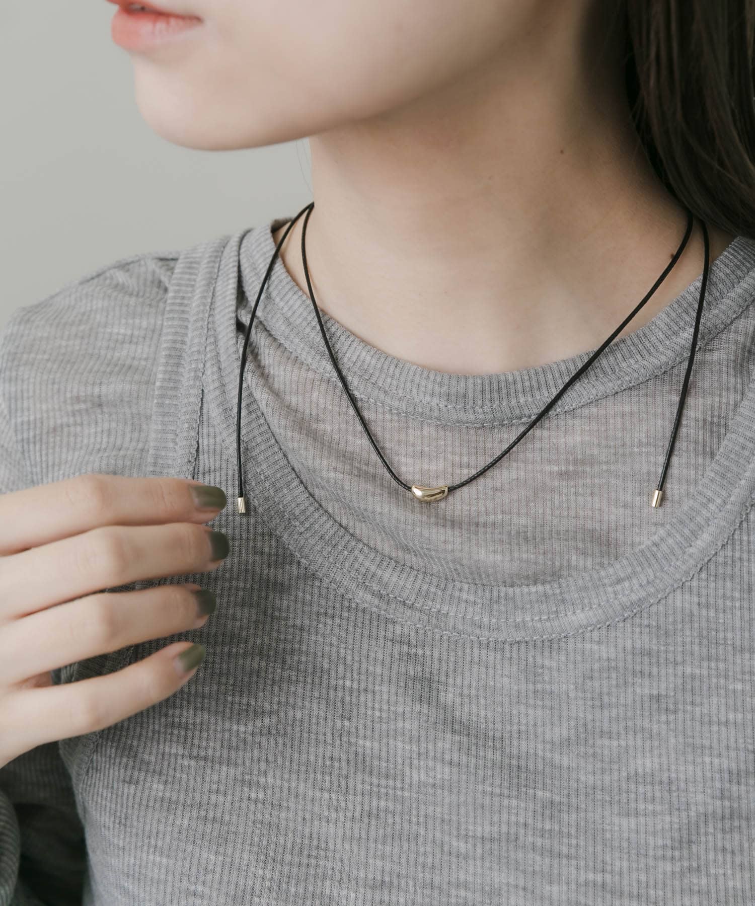 シンプルトップスライドチョーカーネックレス GLD/BLK -