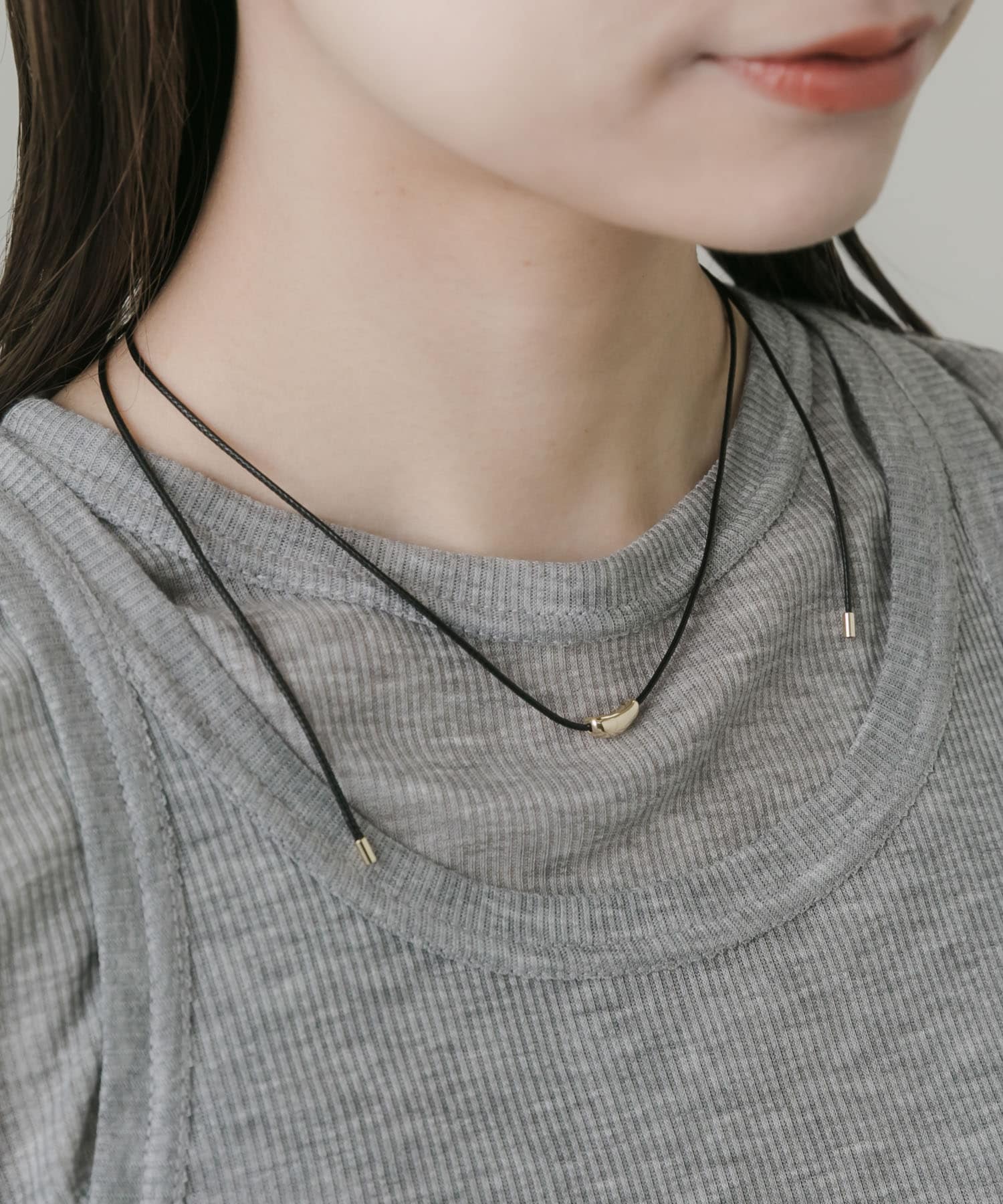 シンプルトップスライドチョーカーネックレス GLD/BLK -