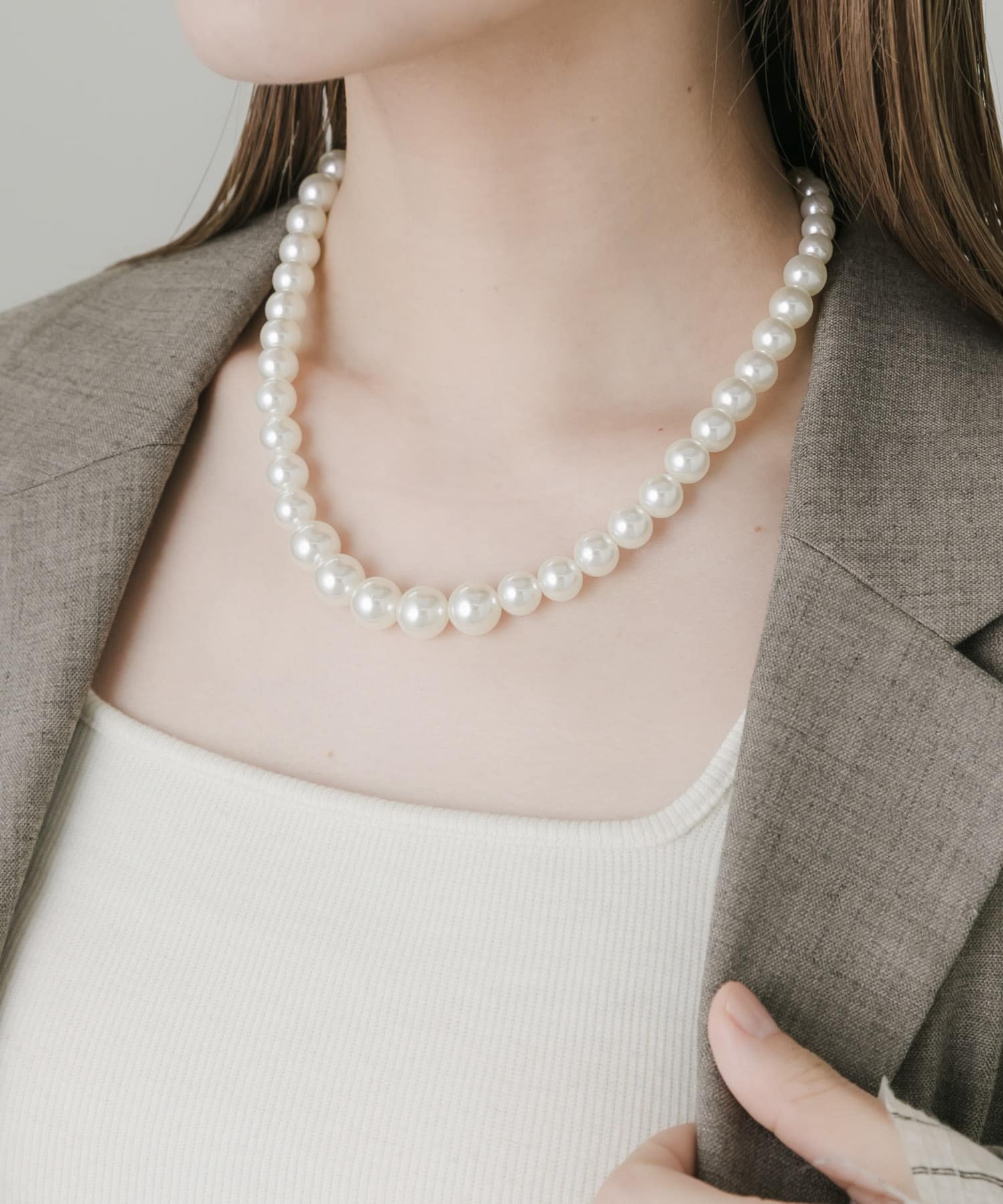 シアーリボンパールネックレス BLK/IVO -