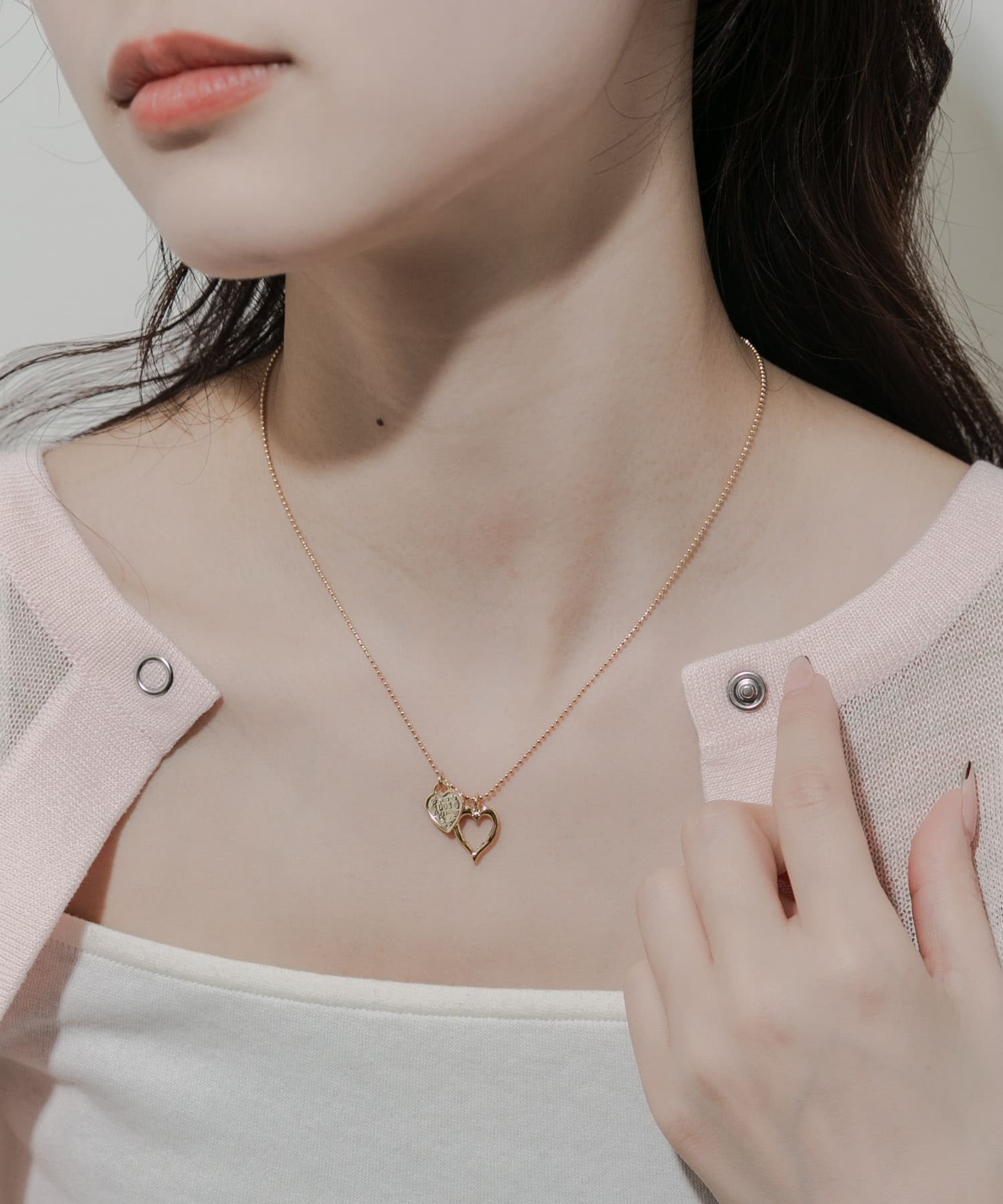 ダブルハートコインネックレス GLD -