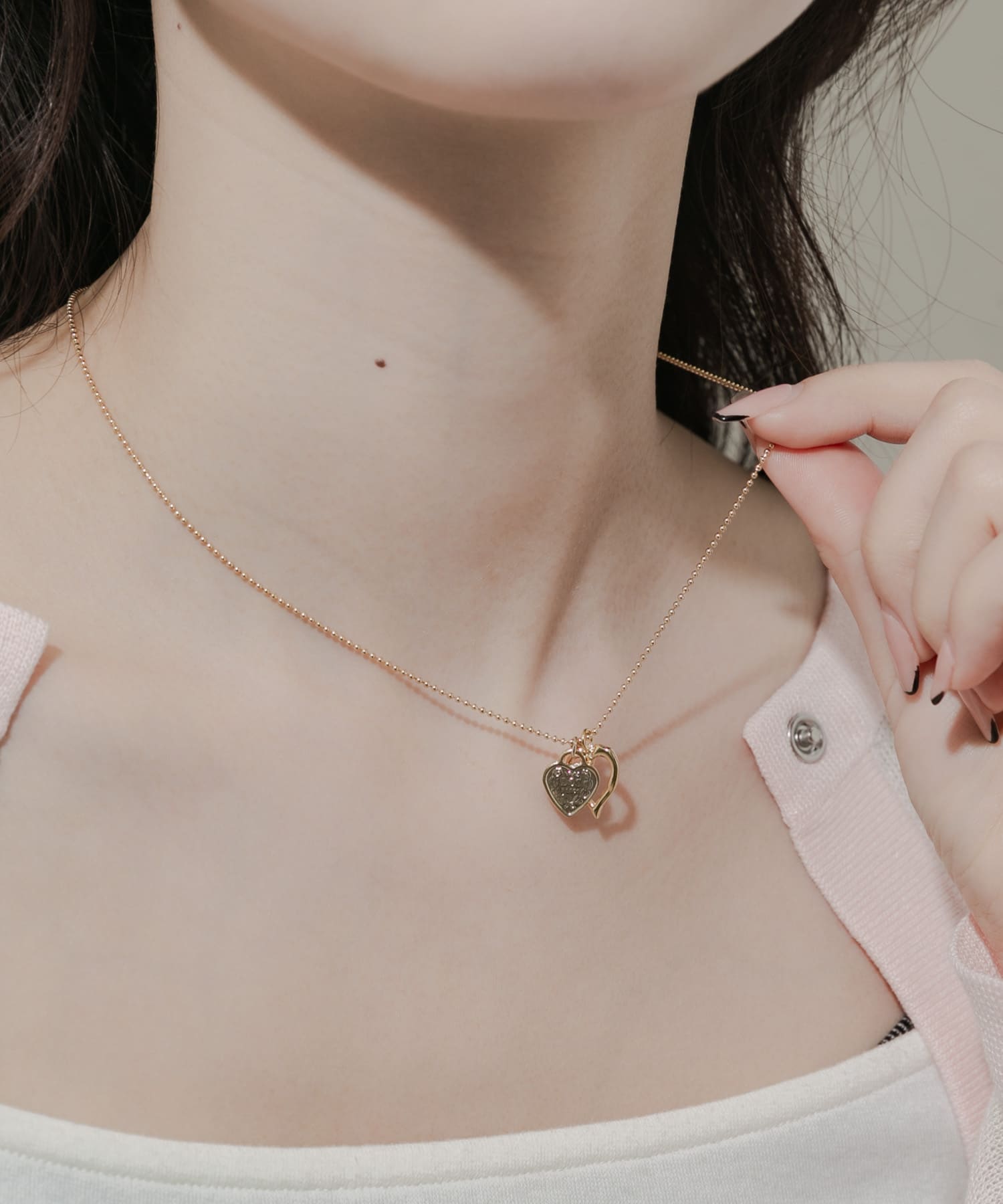ダブルハートコインネックレス GLD -