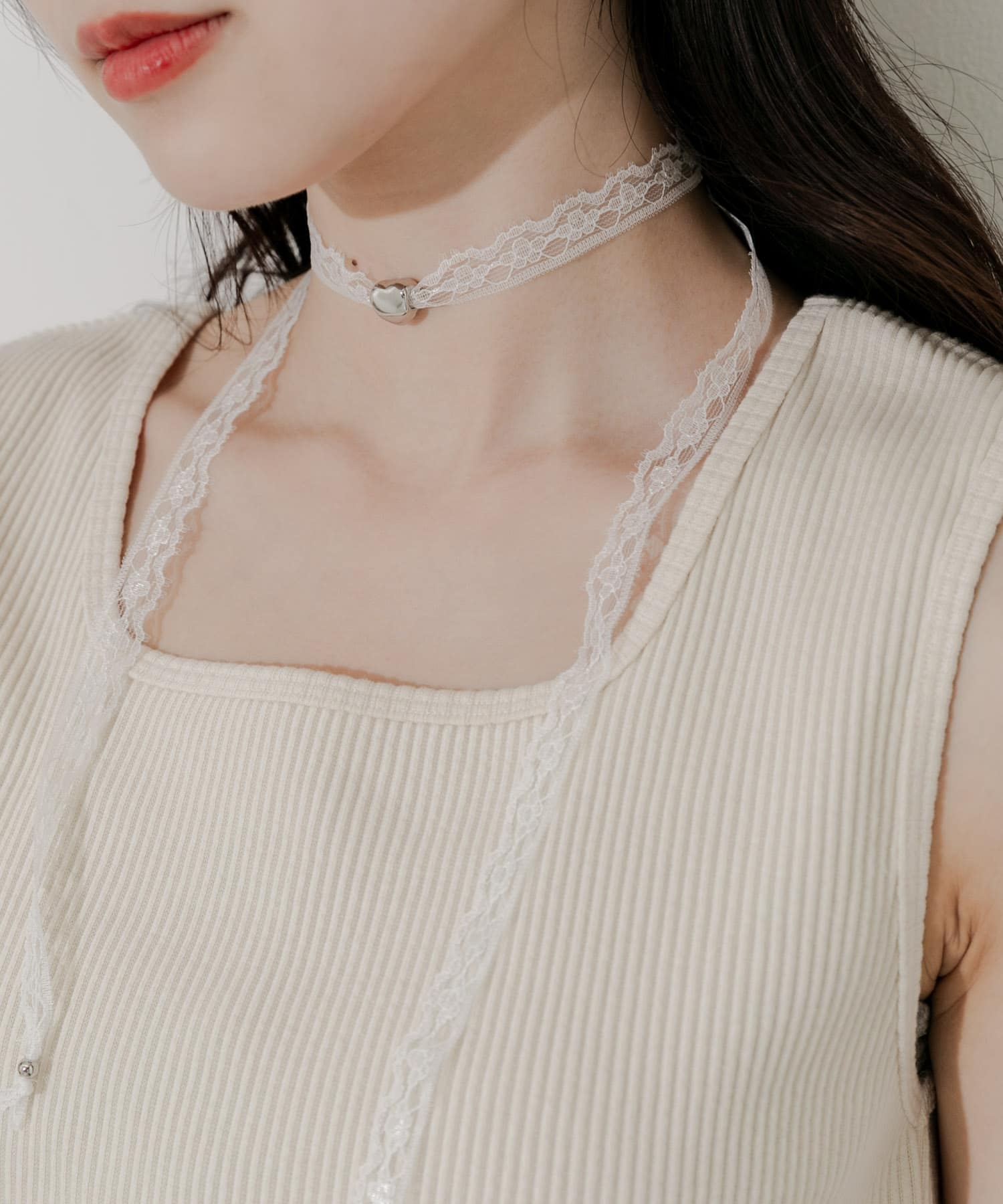 メタルトップレースチョーカーネックレス WHT -