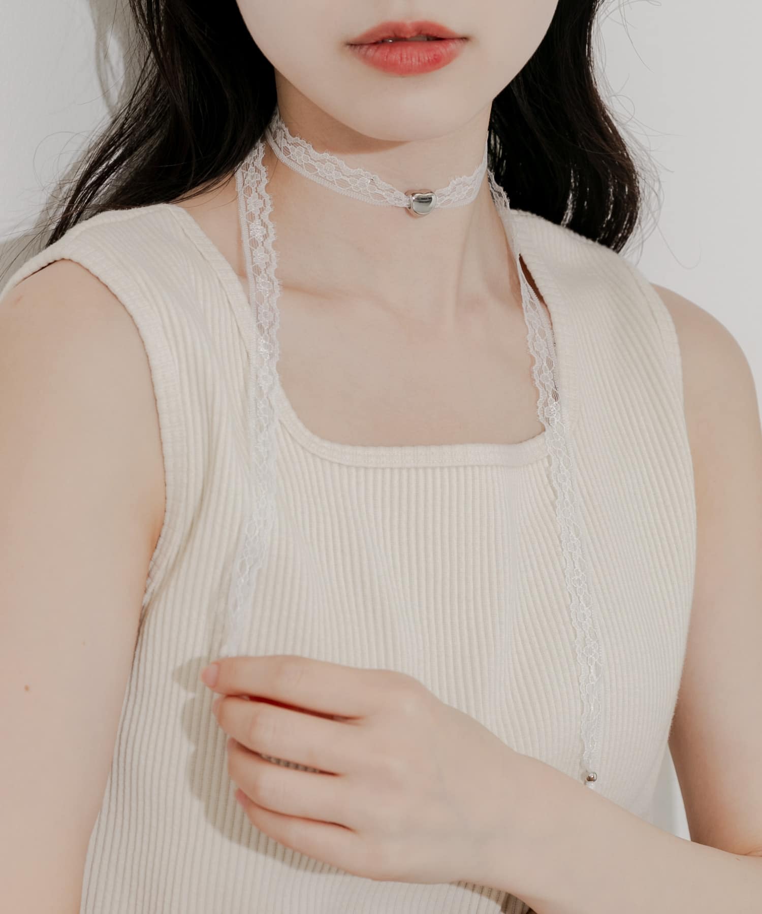 メタルトップレースチョーカーネックレス WHT -