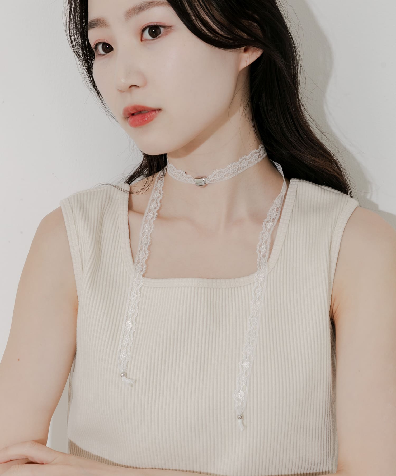 メタルトップレースチョーカーネックレス WHT -