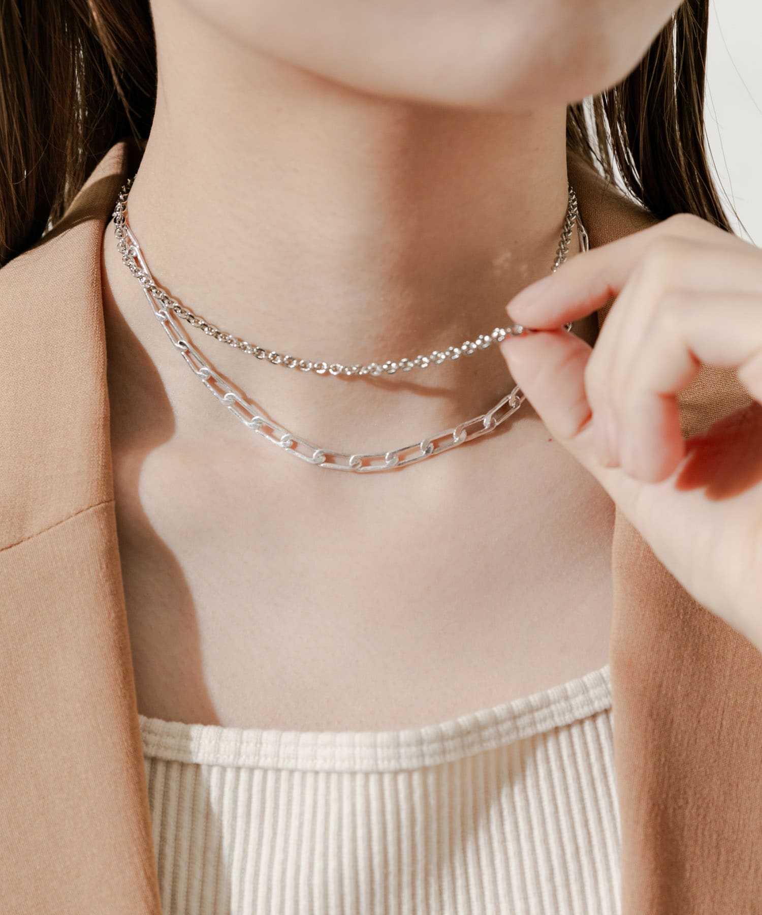 チェーンレイヤードマンテルネックレス SLV -