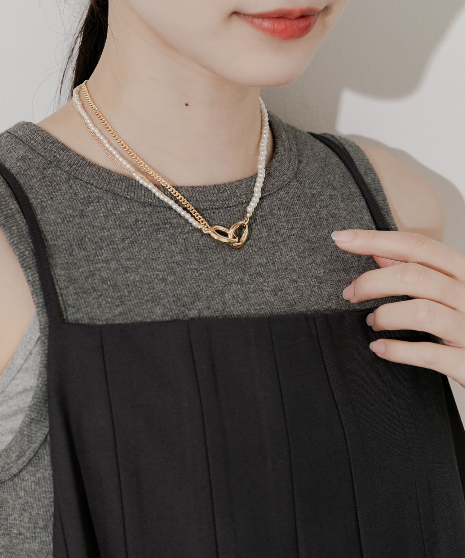 パールチェーンコンビショートネックレス GD/IV -