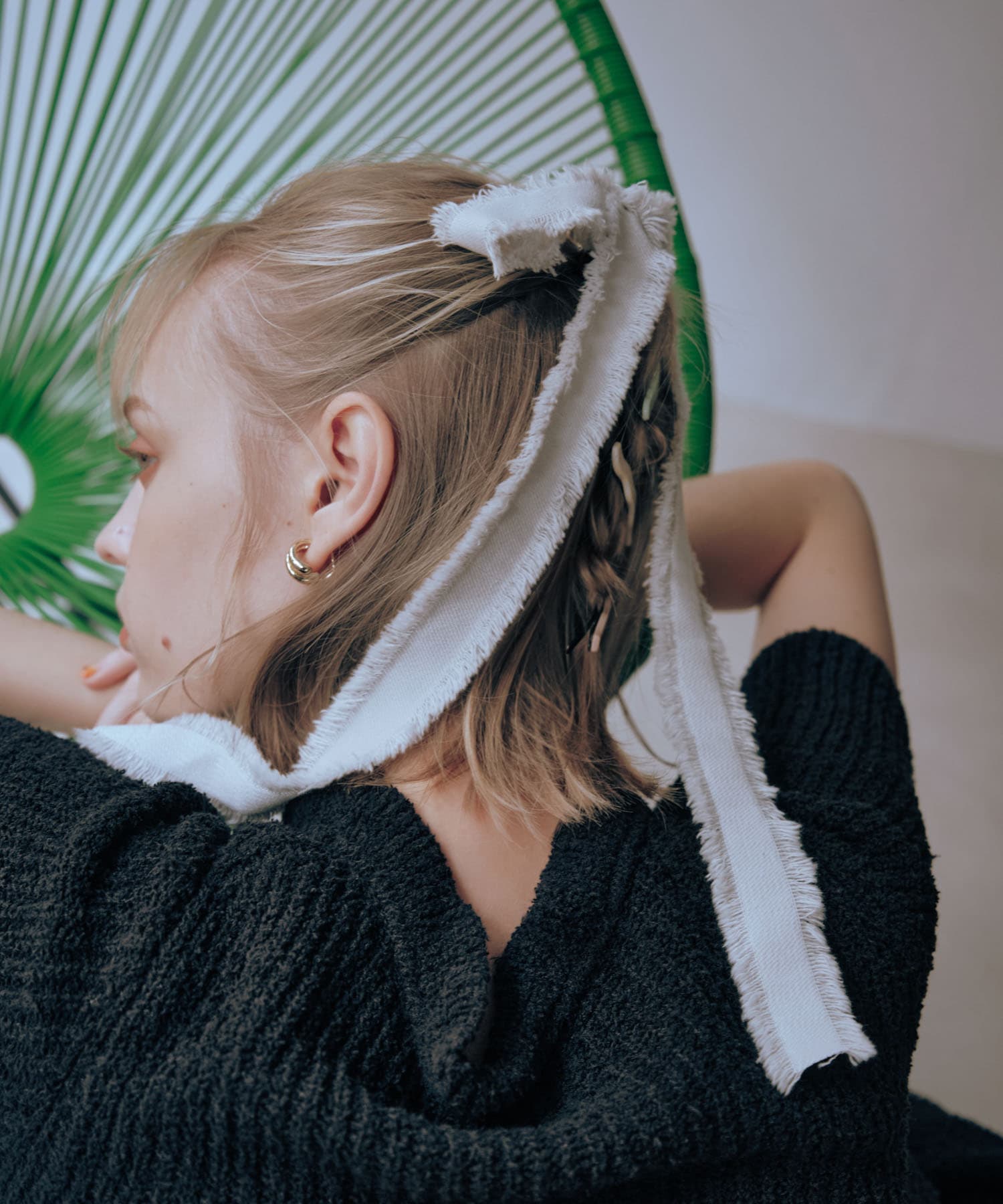 フリンジリボンボリュームヘアカフ GRY -