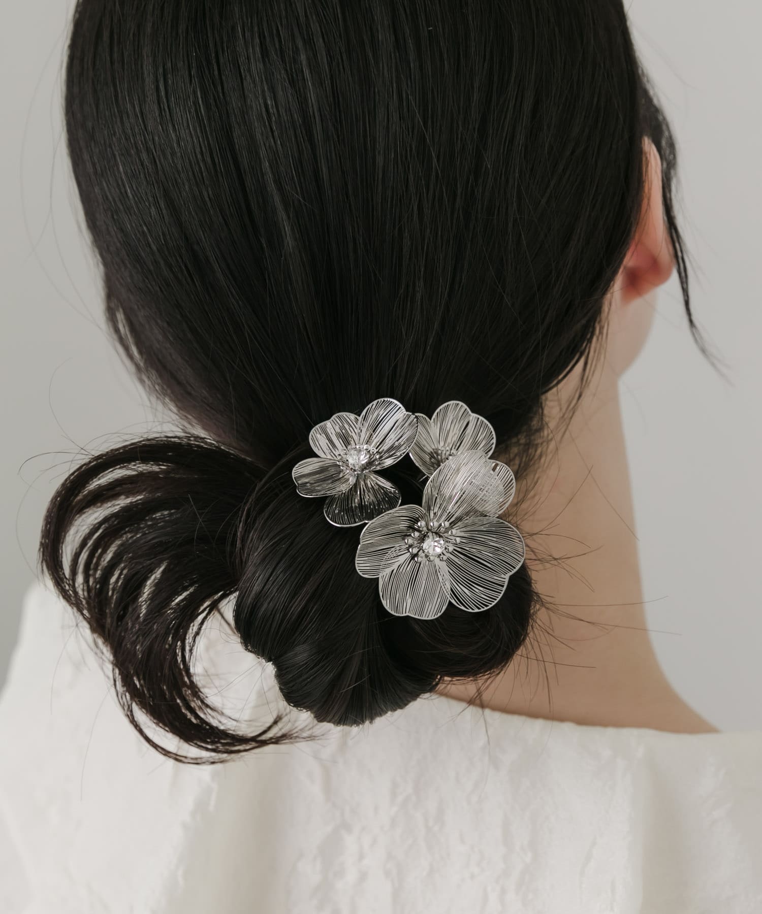 メタルフラワー3セットヘアカフ SLV -