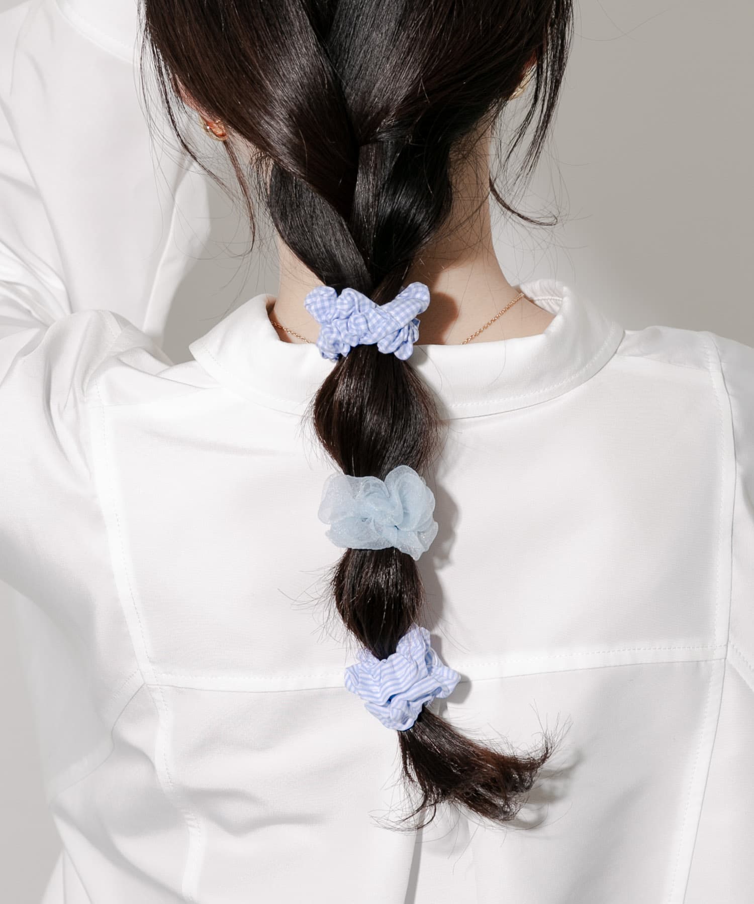 ギンガムチェック3セットヘアゴム BLU -