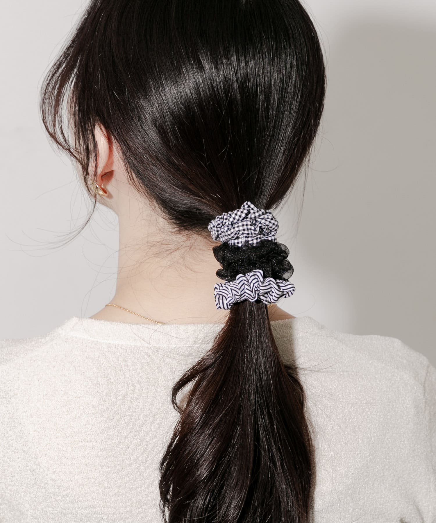 ギンガムチェック3セットヘアゴム BLK -
