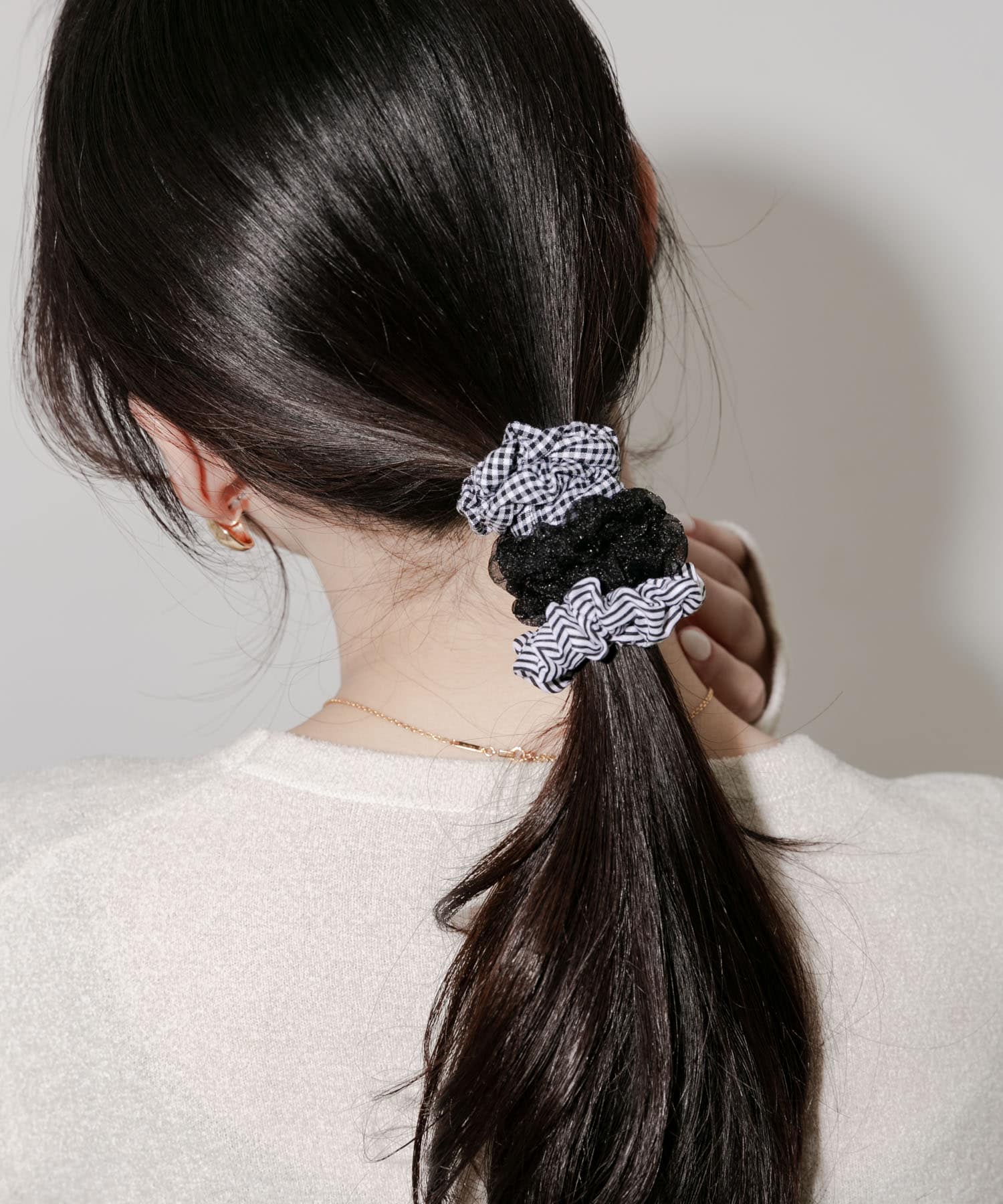 ギンガムチェック3セットヘアゴム BLK -