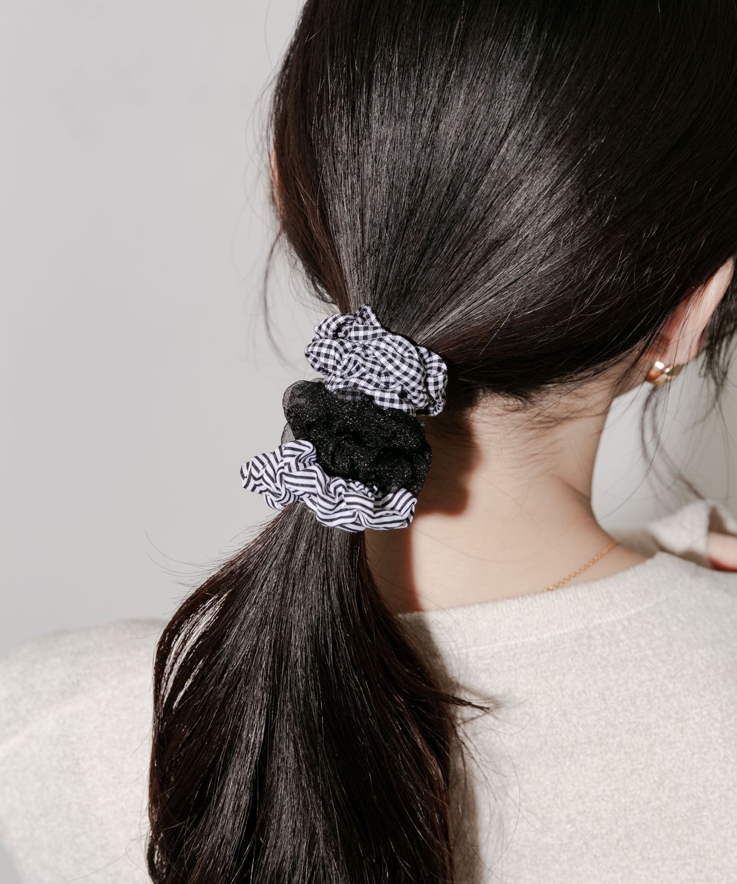 ギンガムチェック3セットヘアゴム BLK -