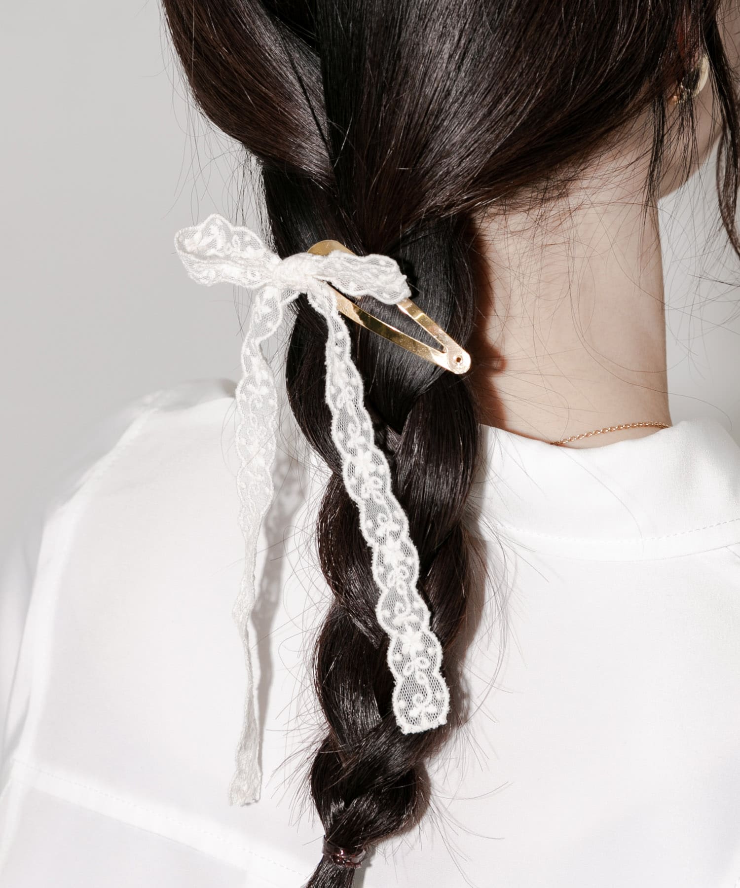 レースリボンヘアピン WHT -
