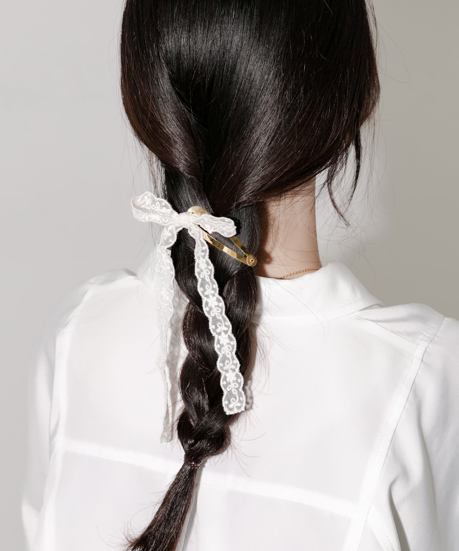 レースリボンヘアピン WHT -